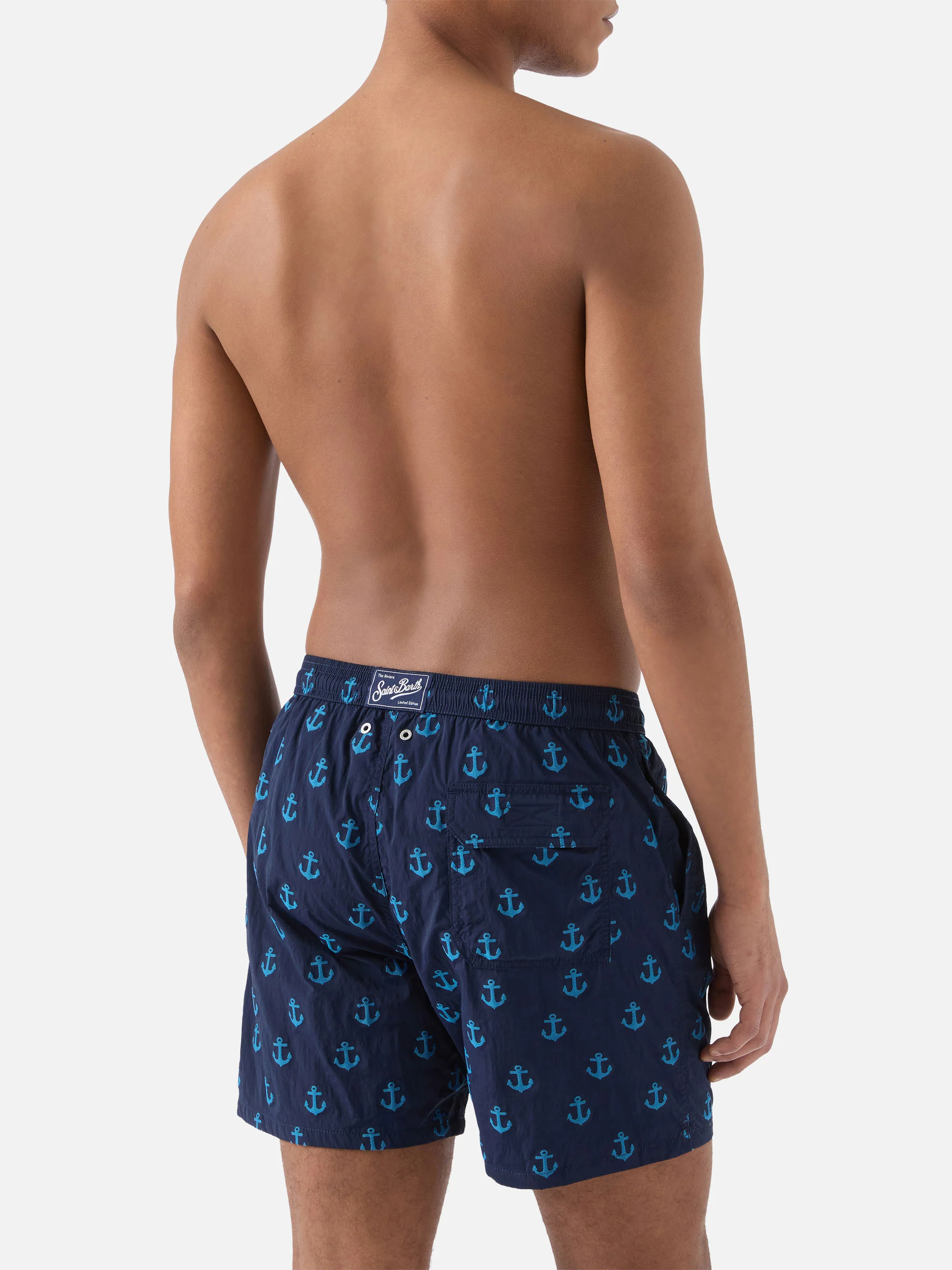 Costume mare Patmos blu con stampa ancore all-over - Image 5