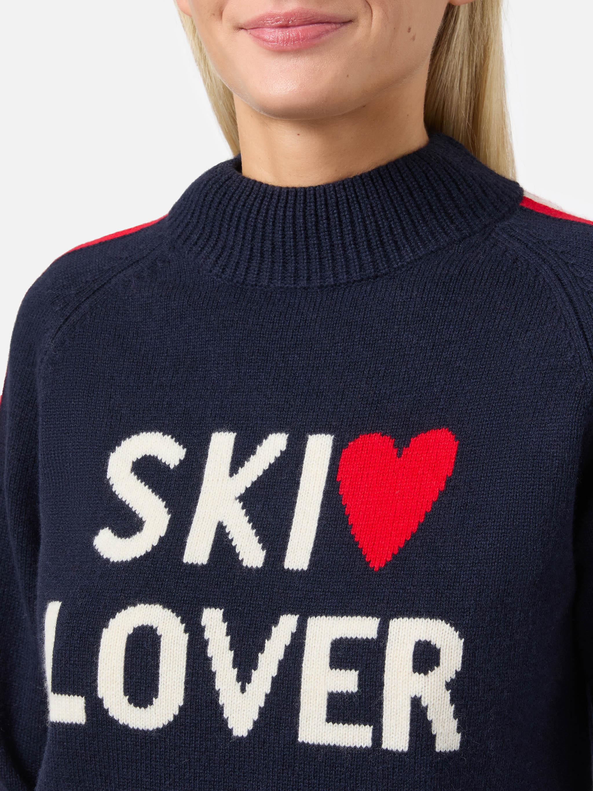 Lupetto Peak in misto cashmere blu con jacquard Ski Lover - Image 2