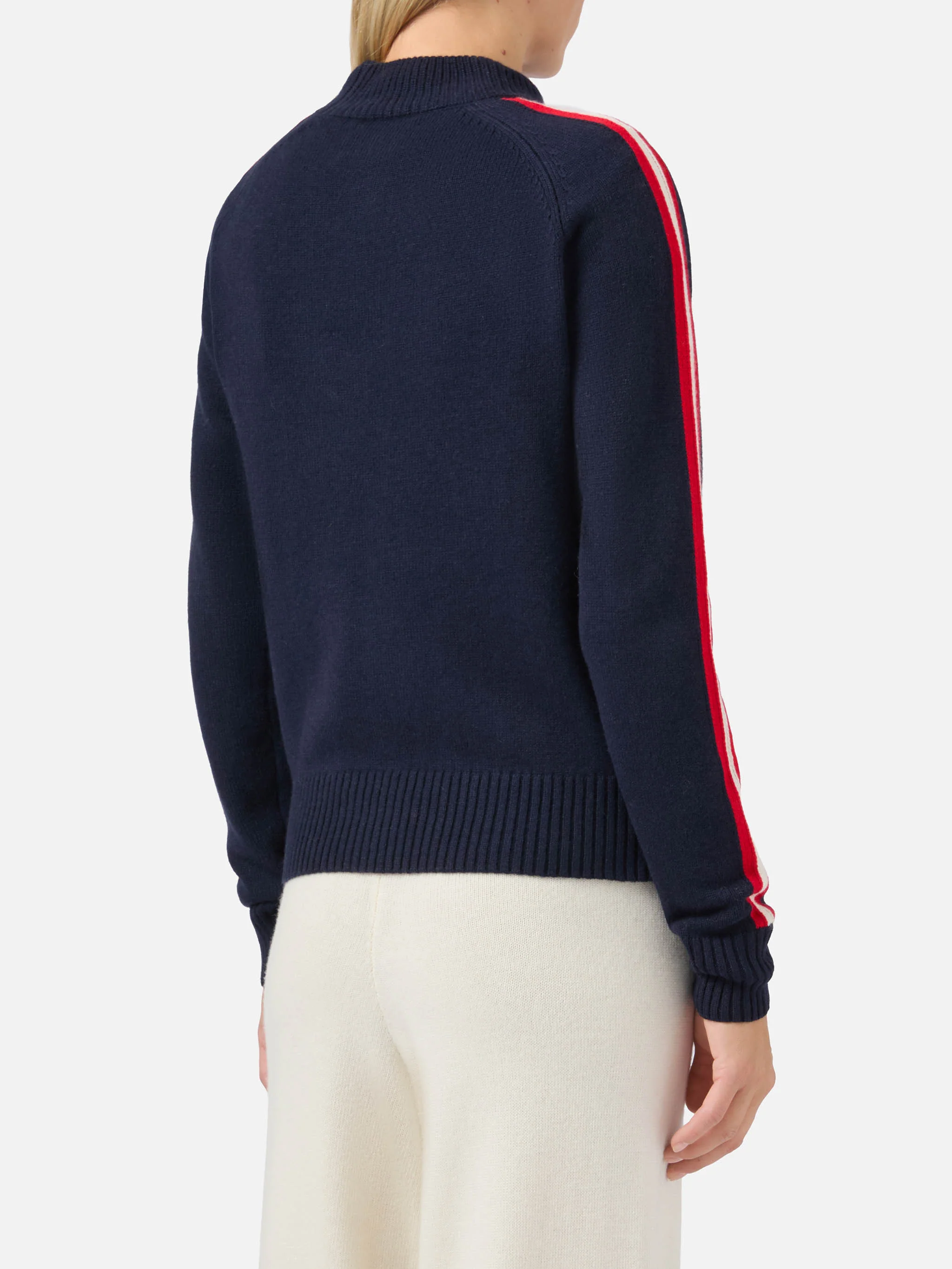 Lupetto Peak in misto cashmere blu con jacquard Ski Lover - Image 3