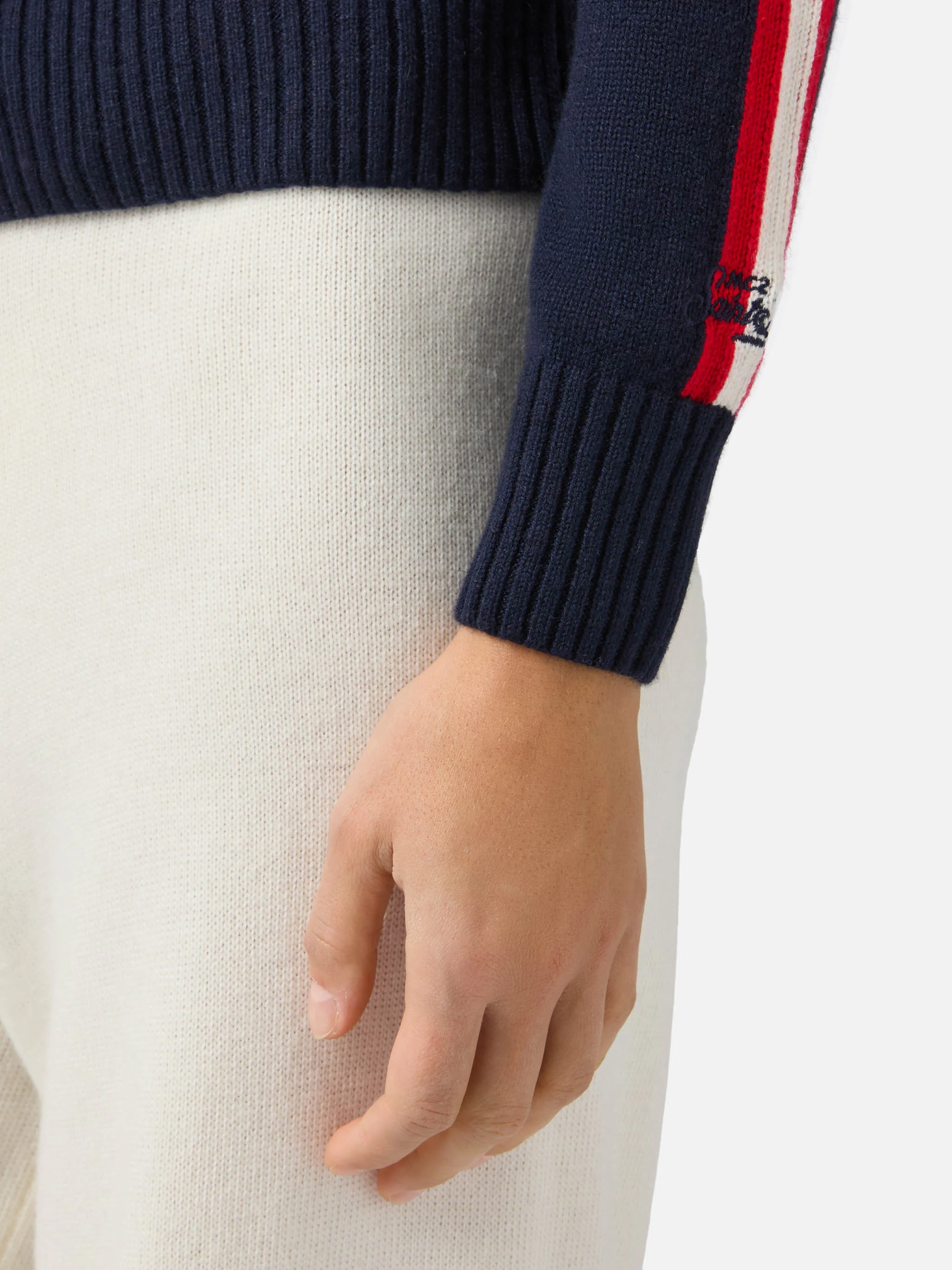 Lupetto Peak in misto cashmere blu con jacquard Ski Lover - Image 4