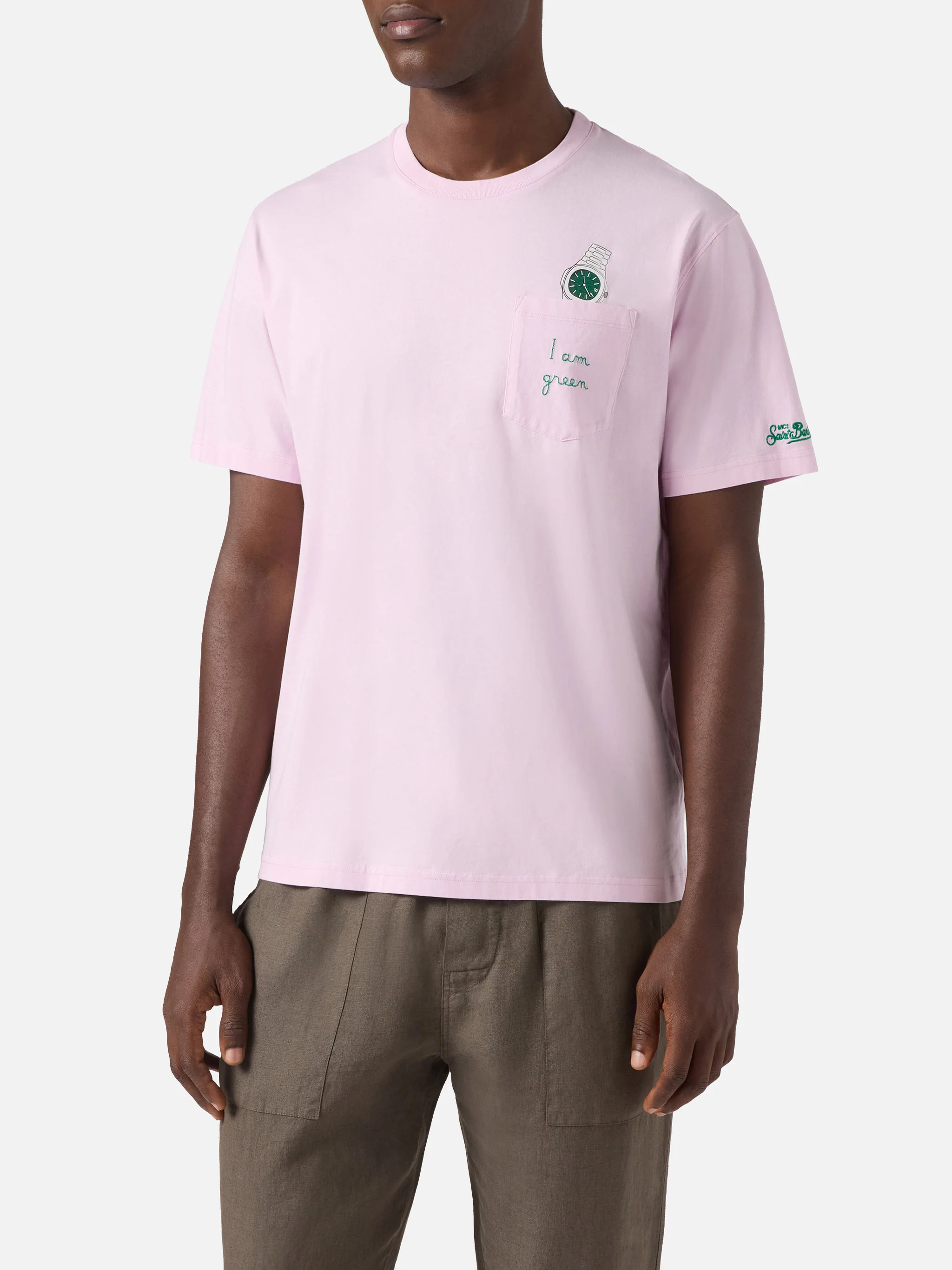 T-shirt Austin rosa con orologio e ricamo I Am Green - Image 3