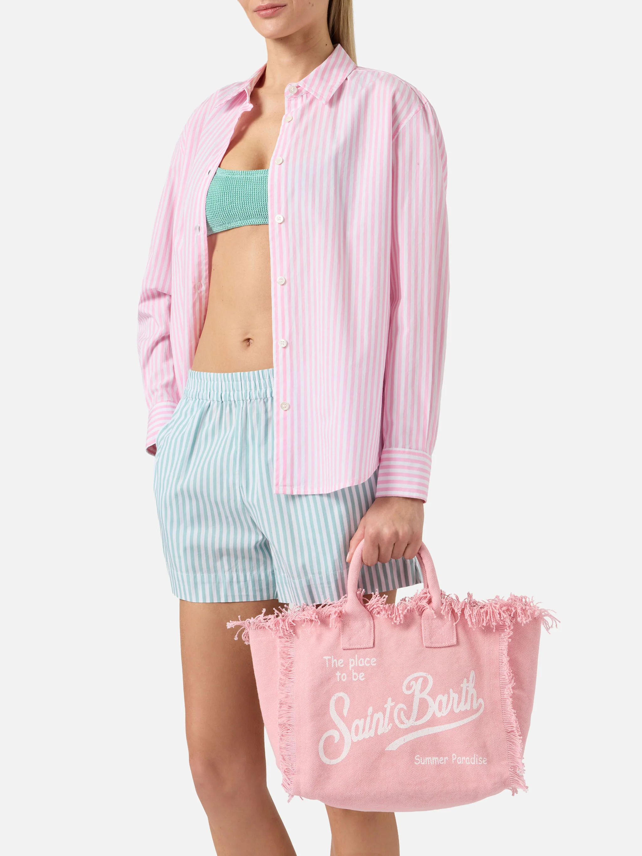 Borsa Colette rosa in canvas con frange - Image 2