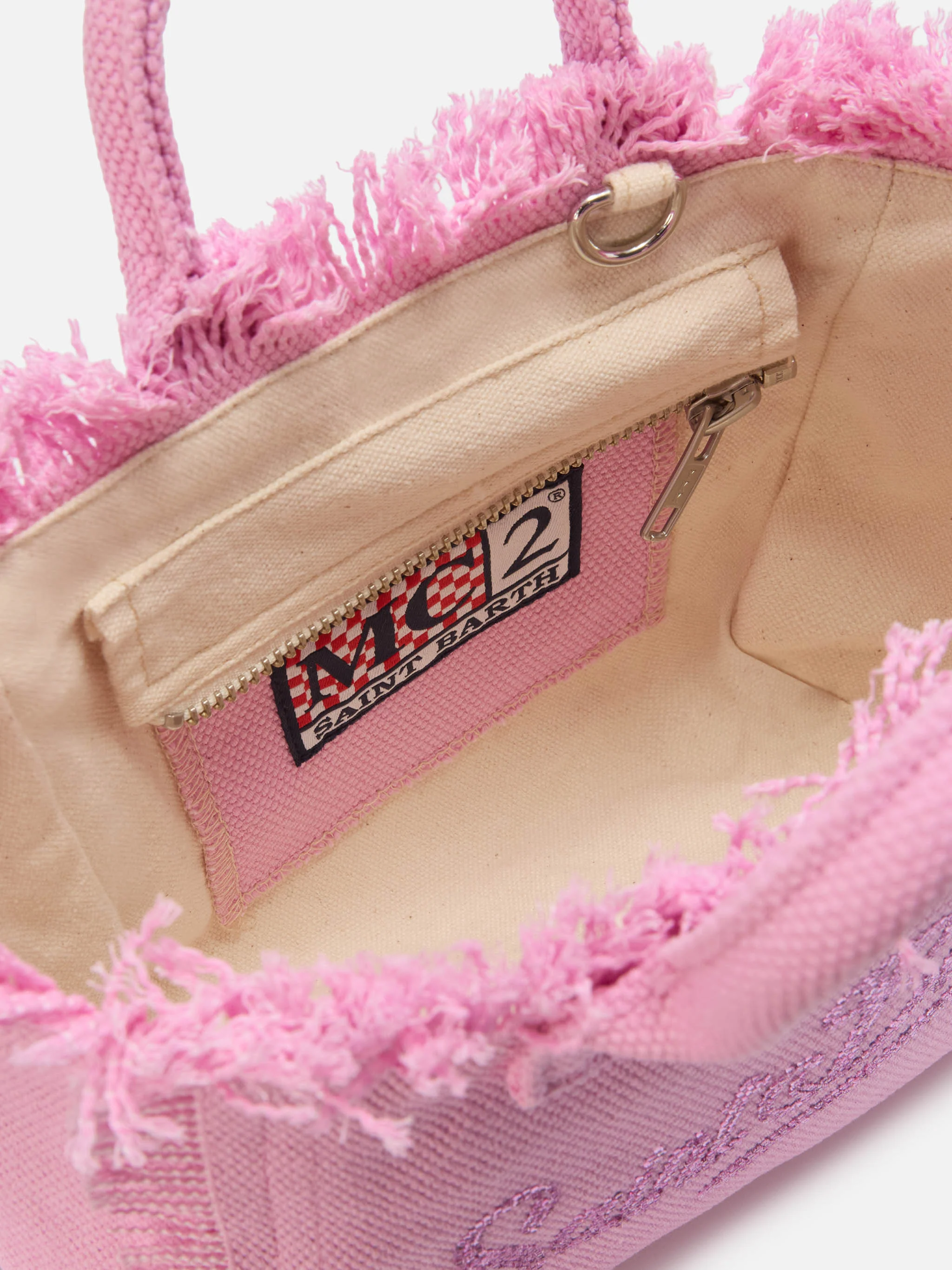 Borsa Vanity mini in canvas rosa con logo in strass - Image 4