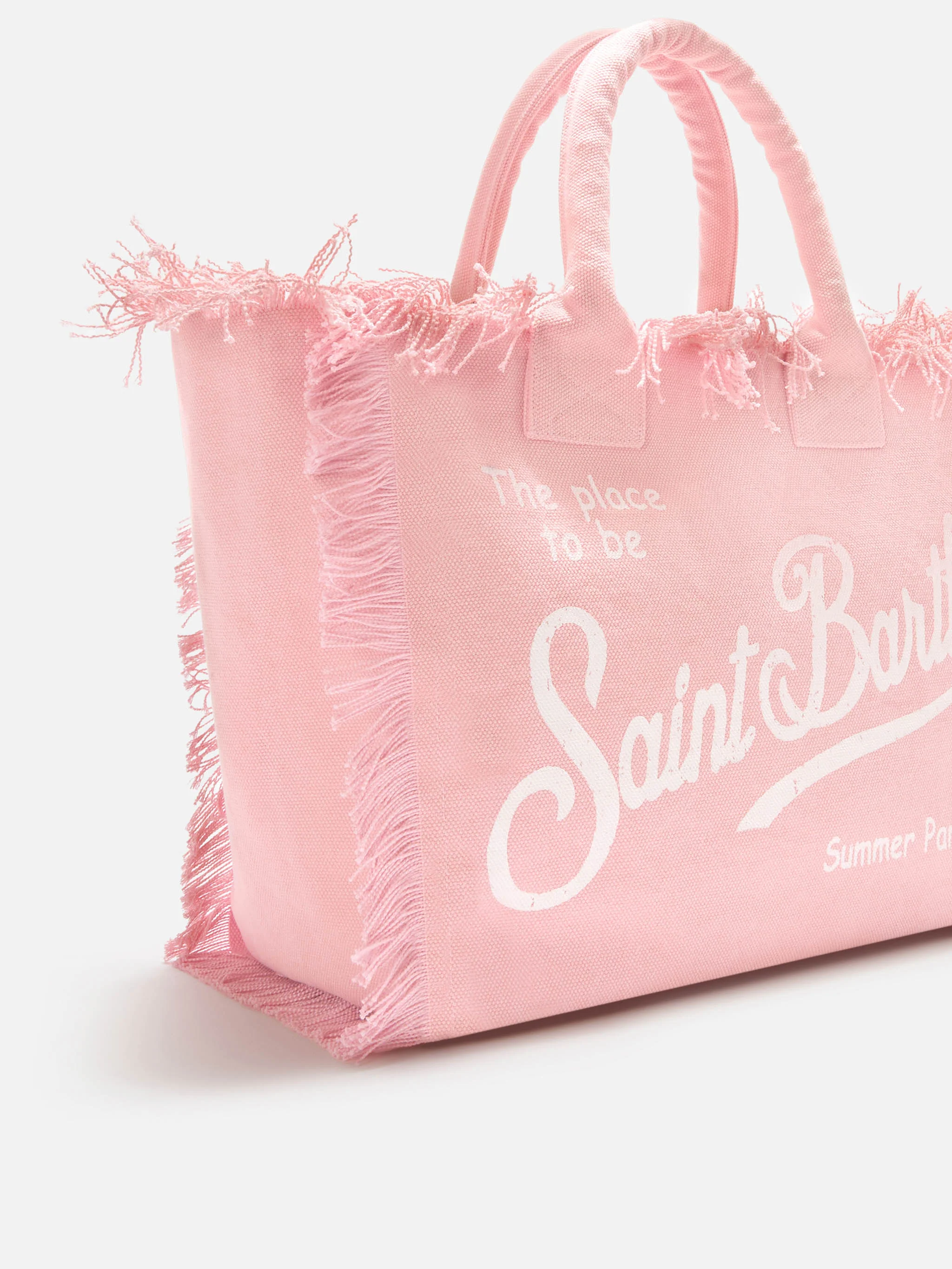 Borsa Vanity regular rosa in canvas con frange - Image 3