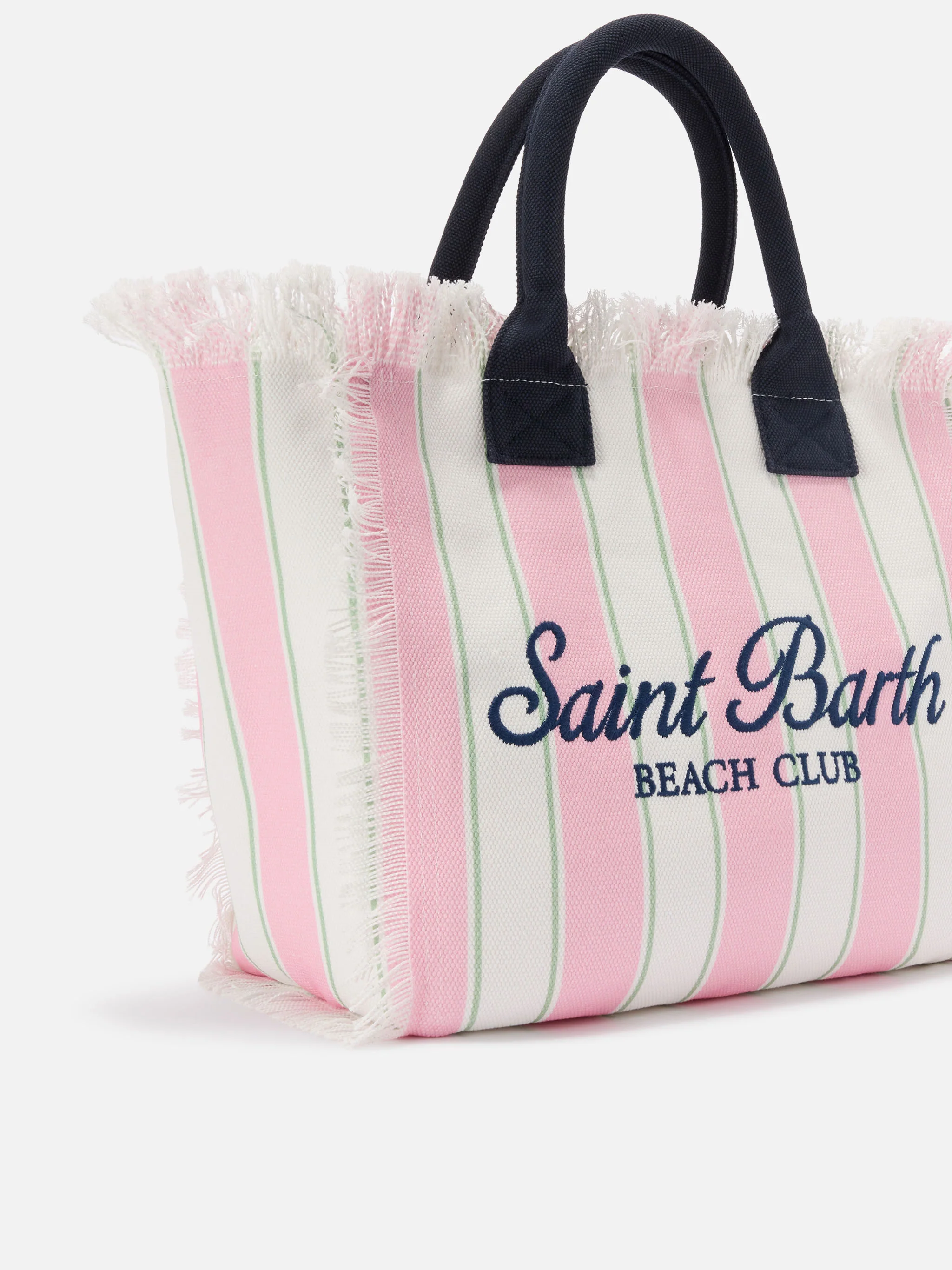 Borsa Vanity regular in canvas a righe verticali rosa - Image 3
