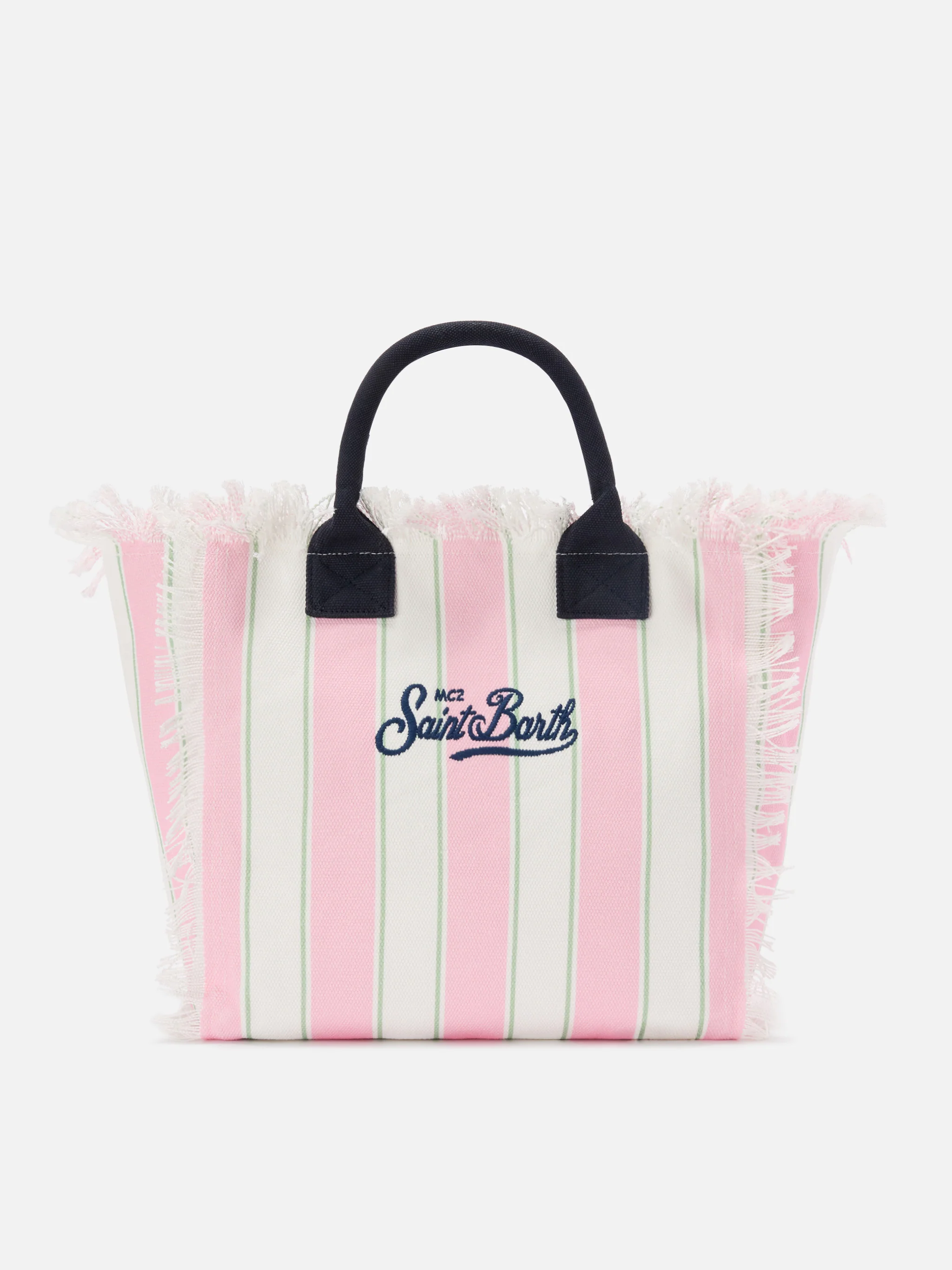 Borsa Vanity regular in canvas a righe verticali rosa - Image 4