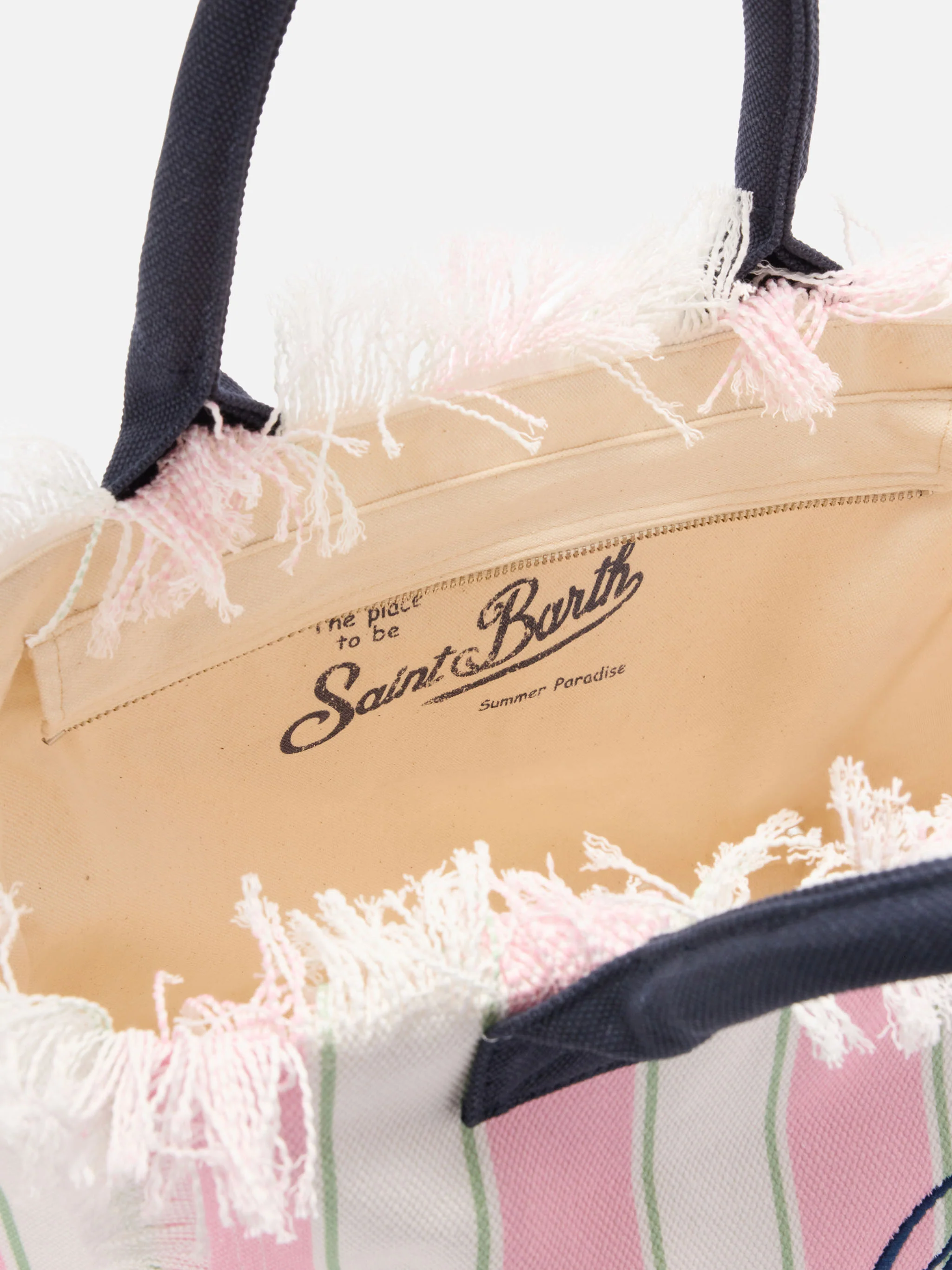 Borsa Vanity regular in canvas a righe verticali rosa - Image 5