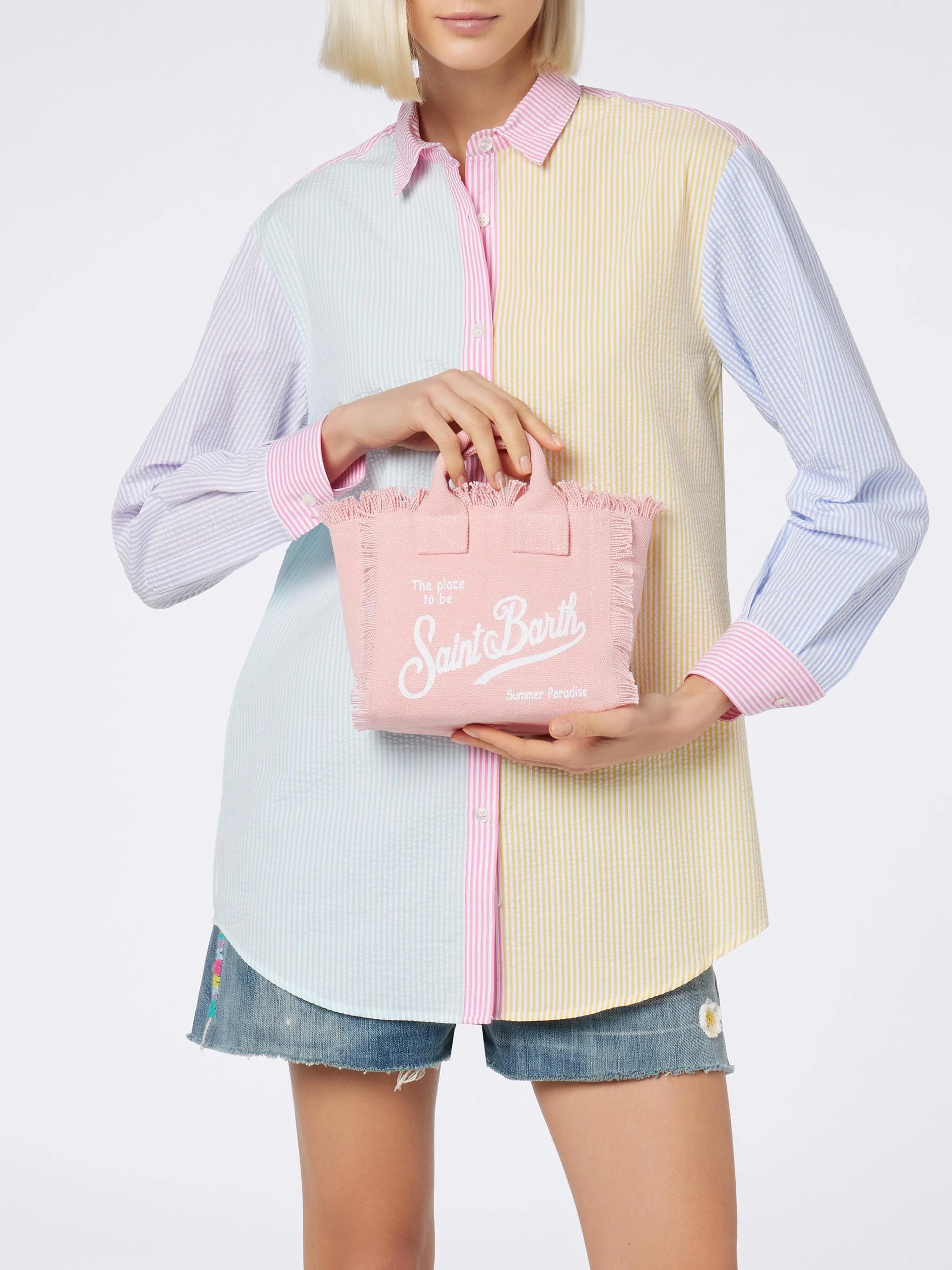 Borsa Mini Vanity in canvas di cotone rosa - Image 4