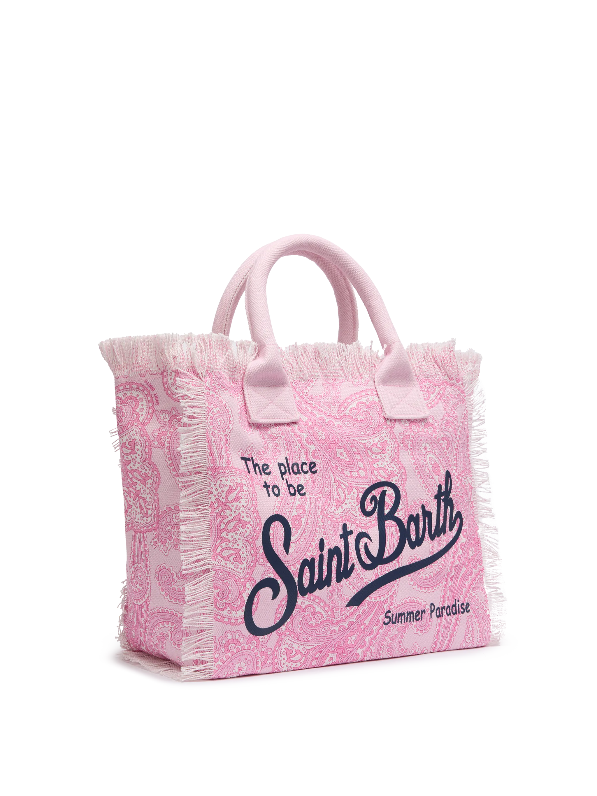 Borsa a spalla Vanity in canvas di cotone rosa con stampa paisley - Image 4