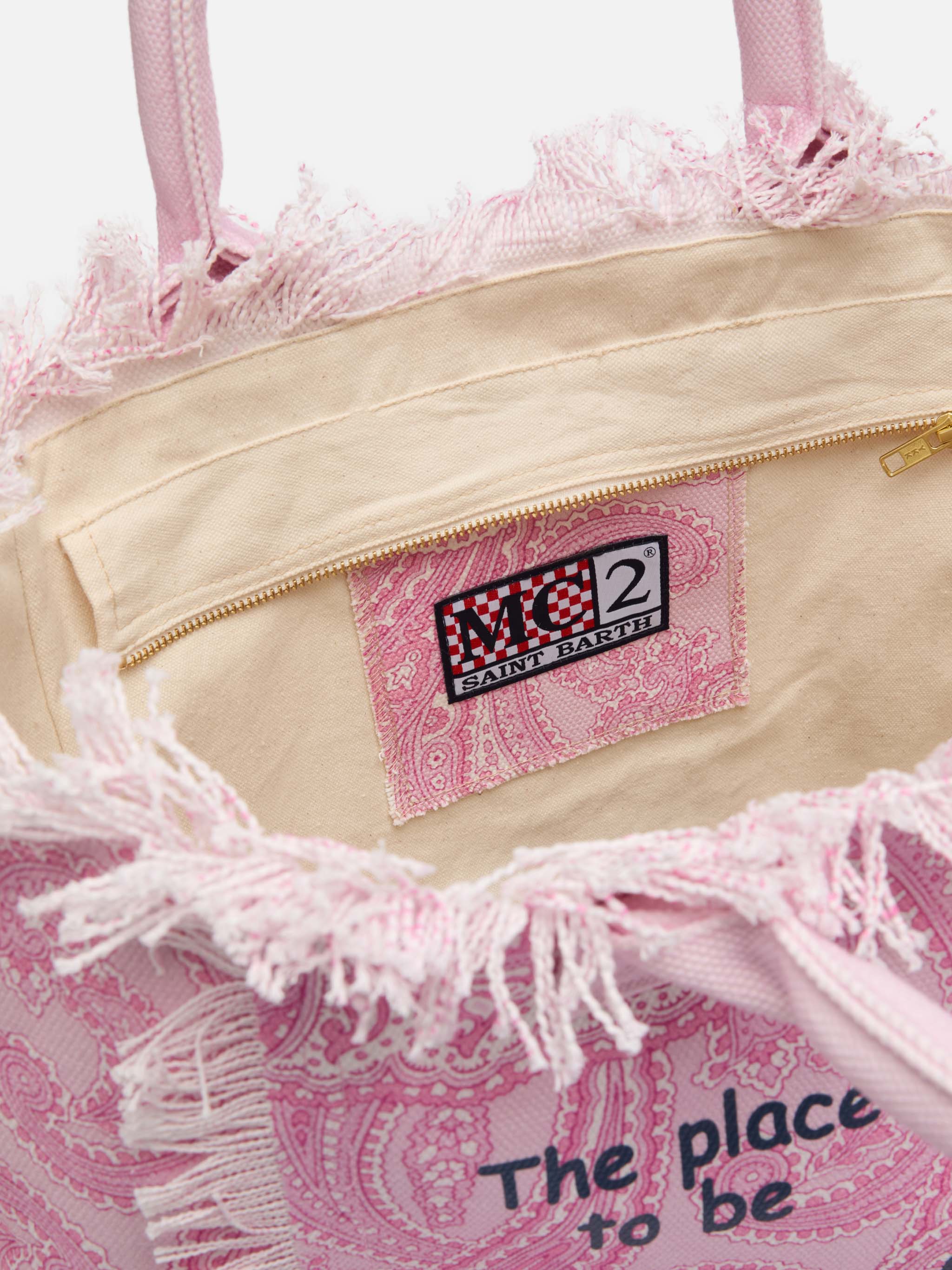 Borsa a spalla Vanity in canvas di cotone rosa con stampa paisley - Image 5