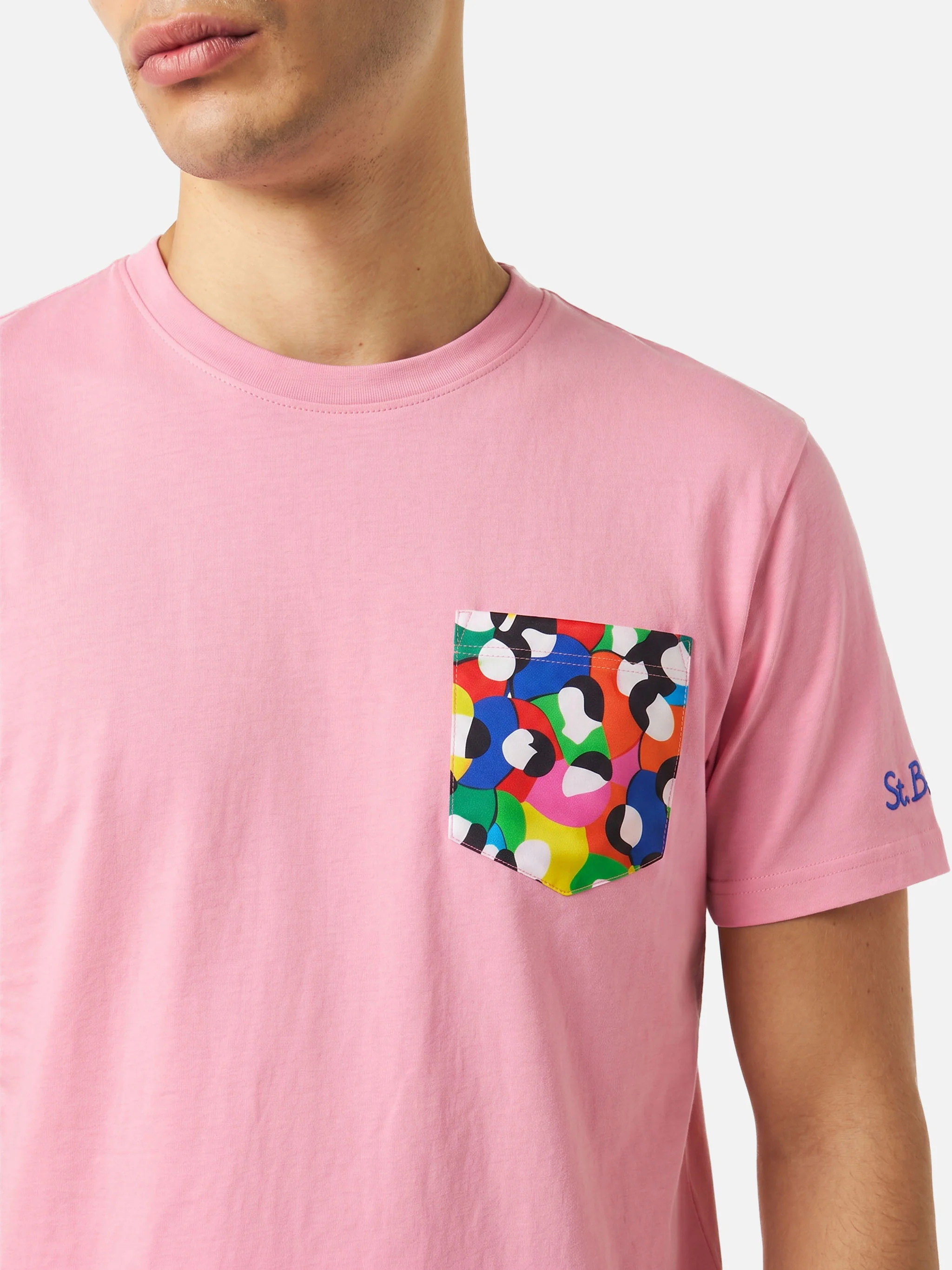 T-shirt Blanche rosa con taschino stampa multicolor | Special Edition - Image 2
