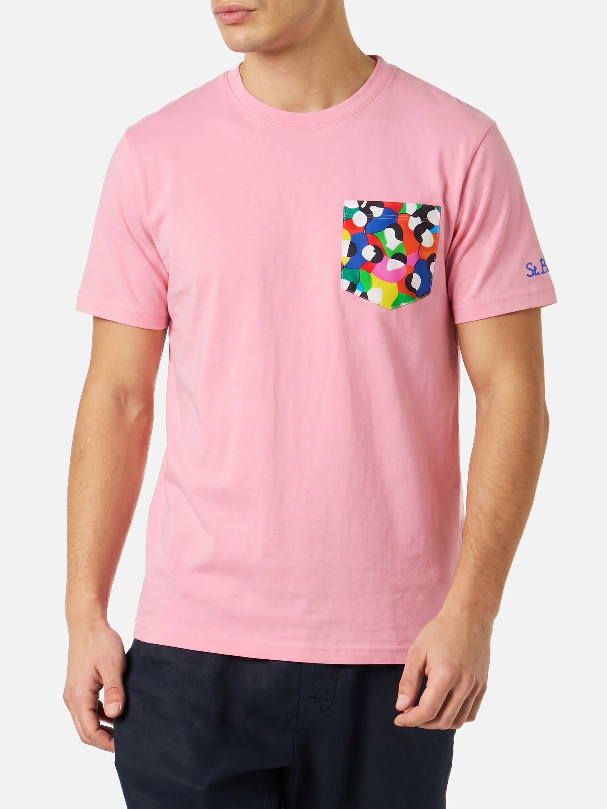 T-shirt Blanche rosa con taschino stampa multicolor | Special Edition - Image 3