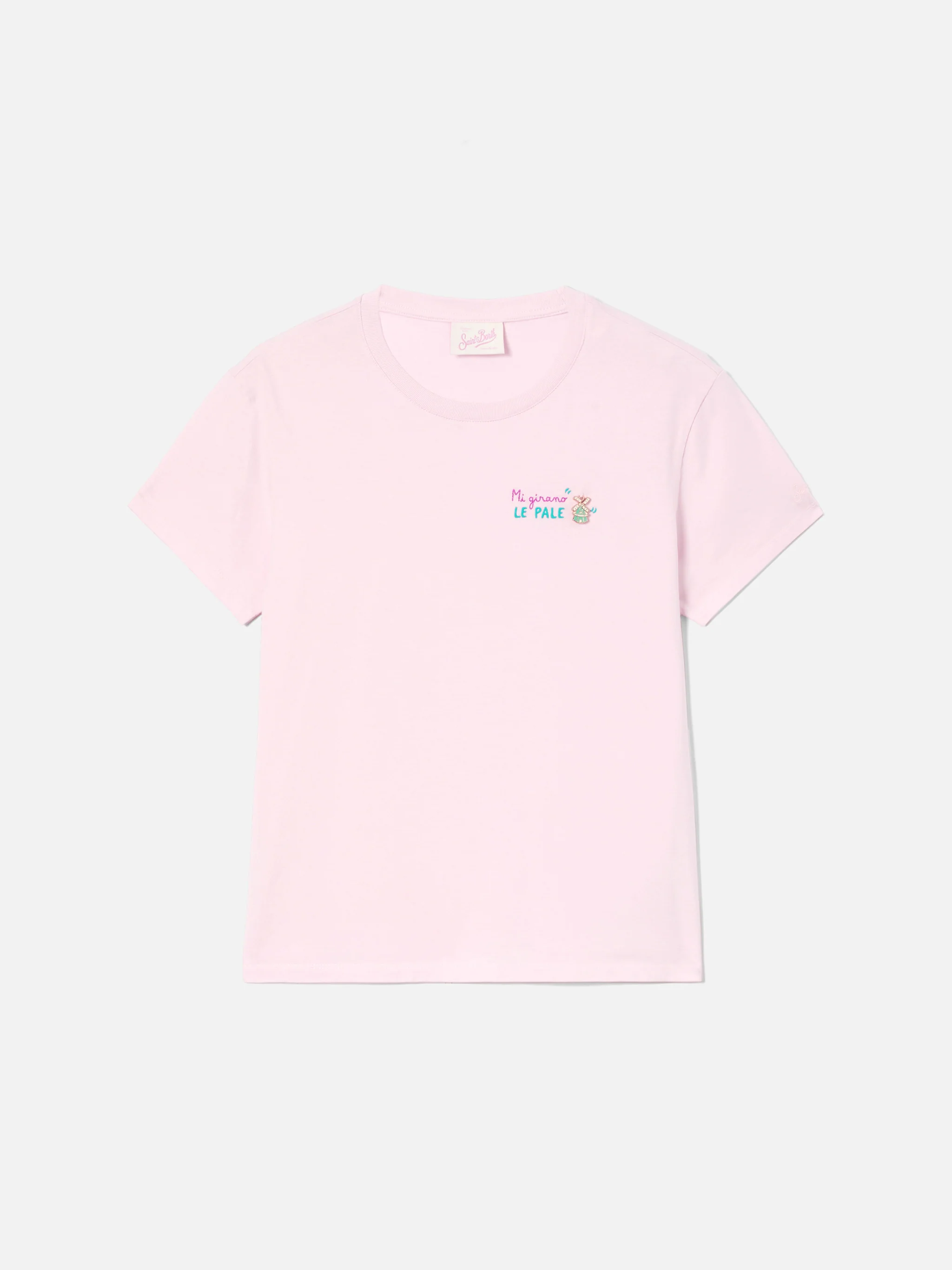 T-shirt Emilie rosa con ricamo Mi girano le pale - Image 4