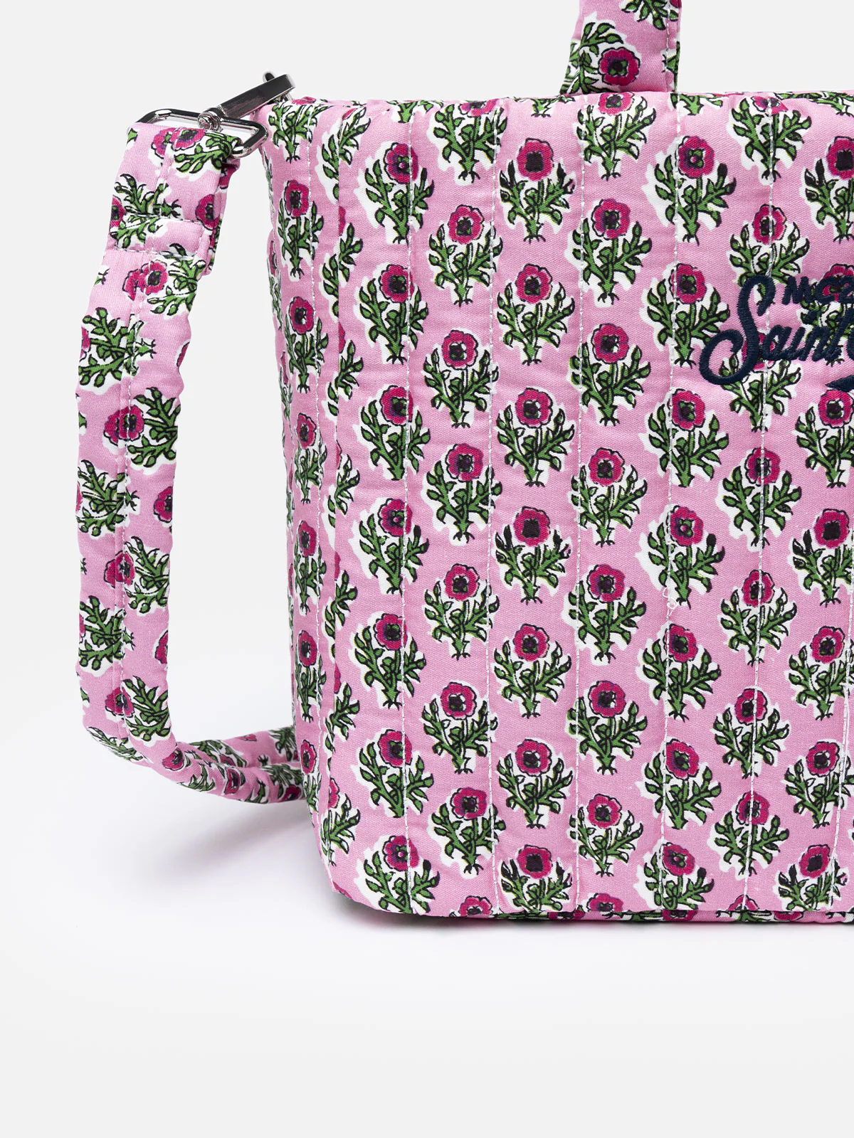 Borsa Soft Tote Mid trapuntata a fiori rosa - Image 2