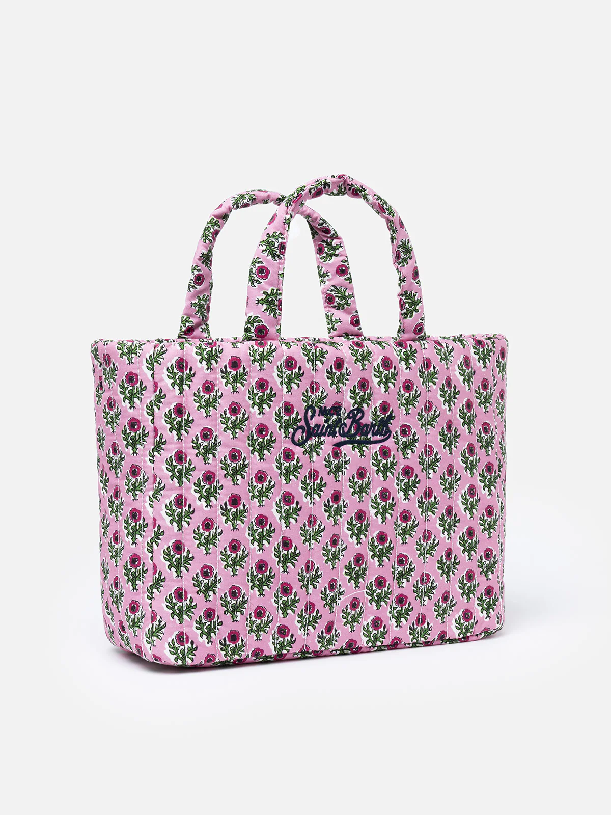 Borsa Soft Tote Mid trapuntata a fiori rosa - Image 3
