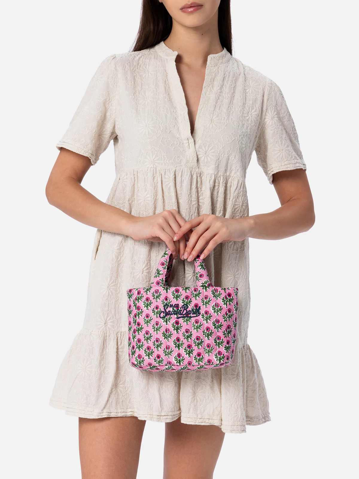 Borsa Soft Tote Mini trapuntata a fiori rosa - Image 5