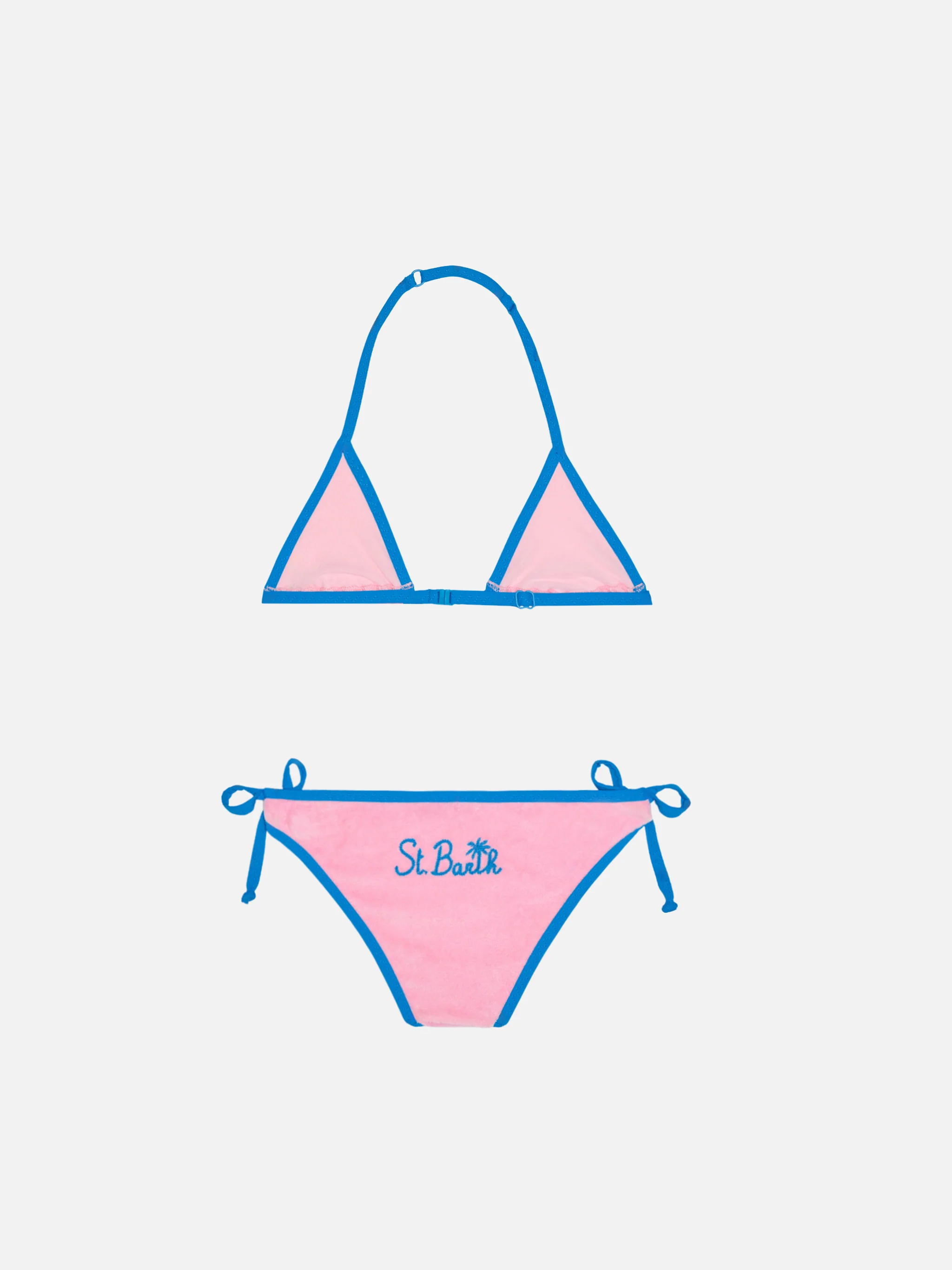 Bikini da bambina a triangolo rosa con piping - Image 2