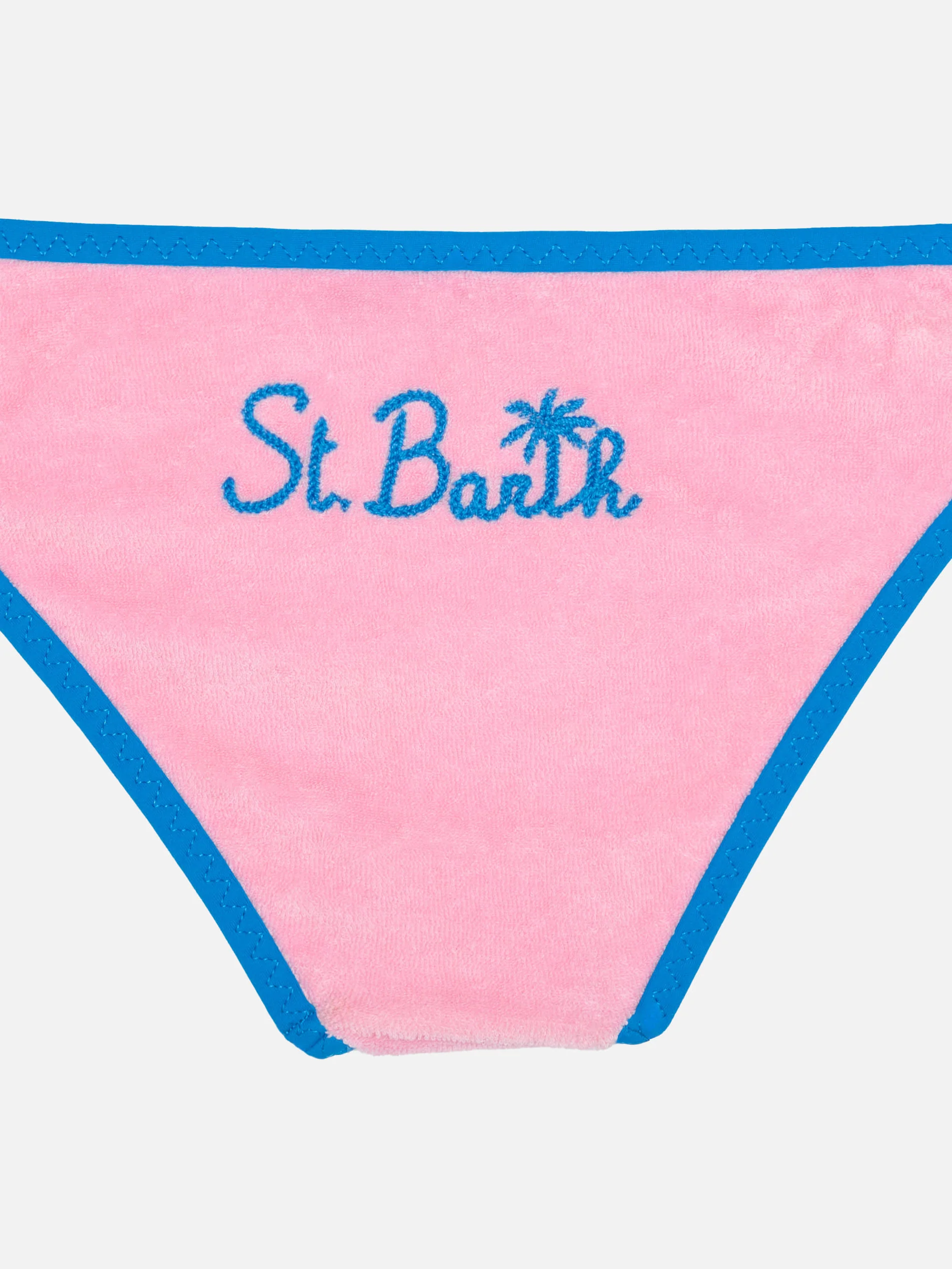 Bikini da bambina a triangolo rosa con piping - Image 3