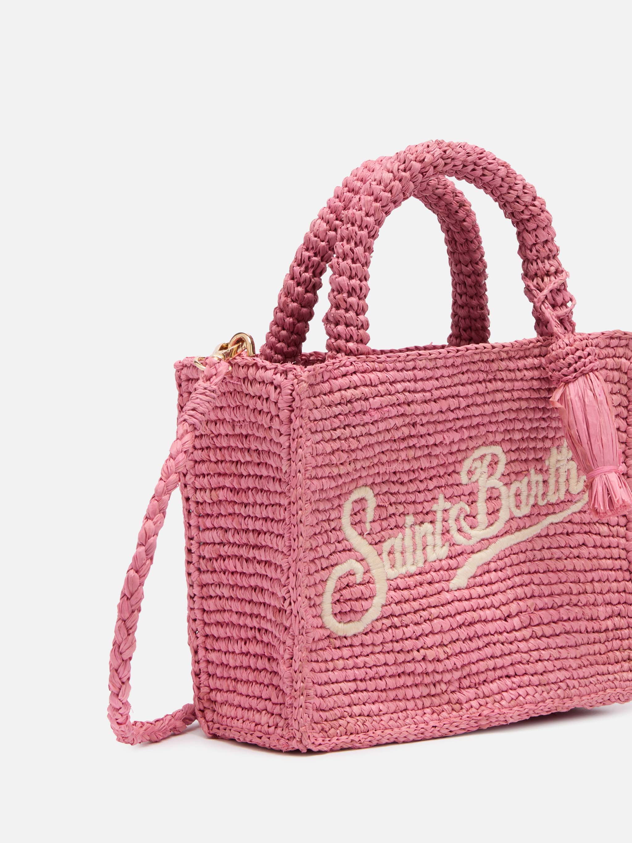 Borsa Mini Vanity in rafia rosa con ricamo Saint Barth - Image 3