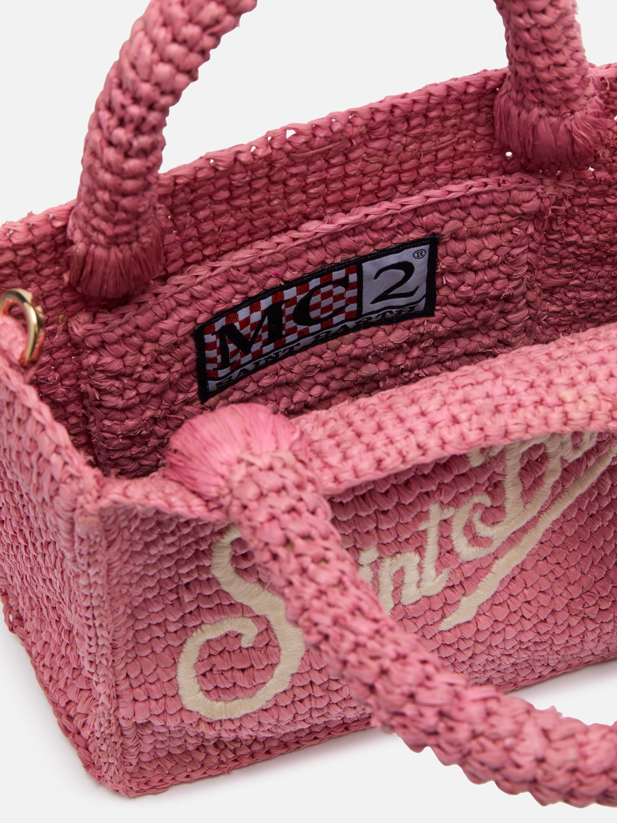 Borsa Mini Vanity in rafia rosa con ricamo Saint Barth - Image 6