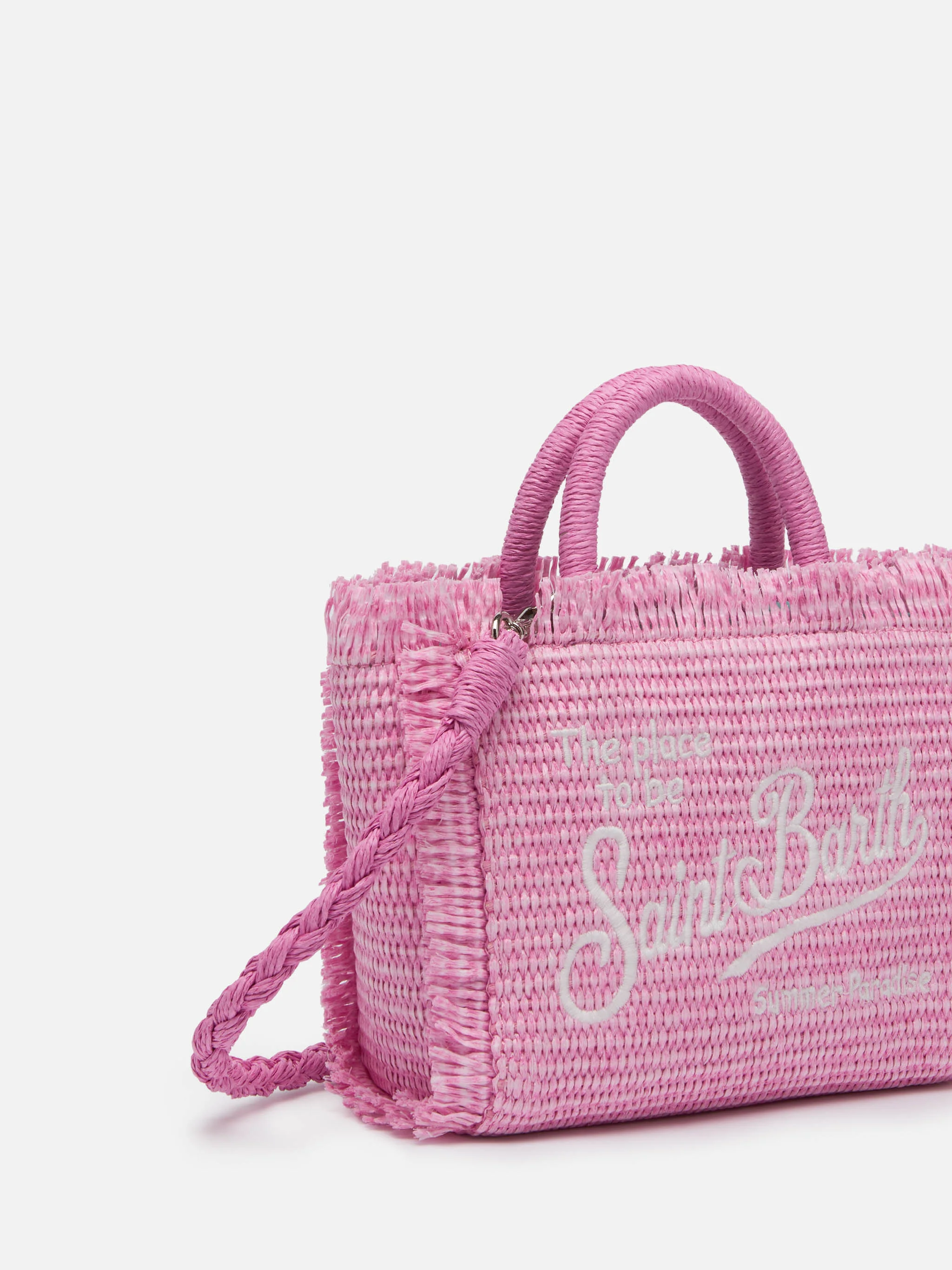 Borsa Mini Vanity rosa effetto paglia - Image 3