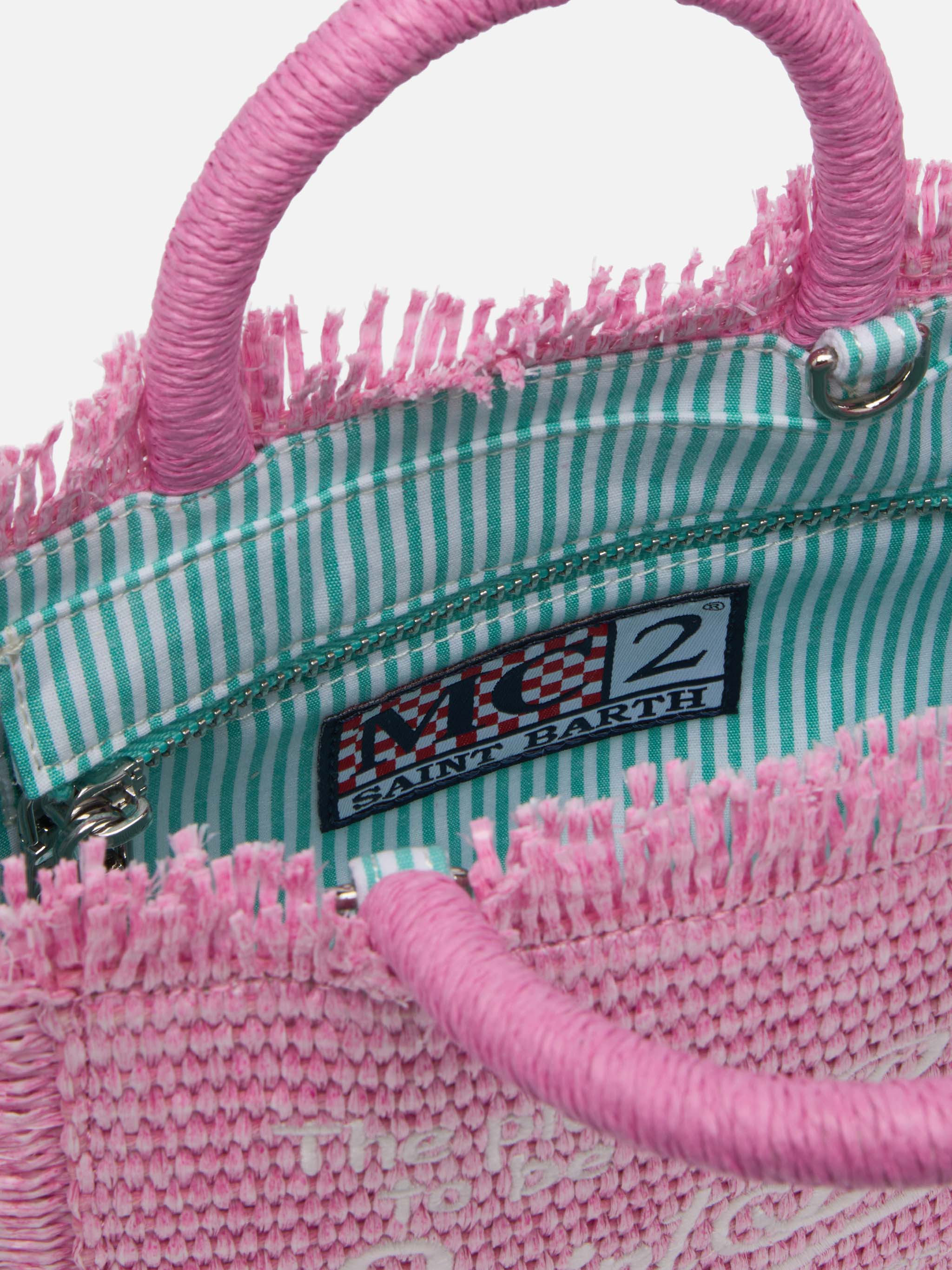 Borsa Mini Vanity rosa effetto paglia - Image 4