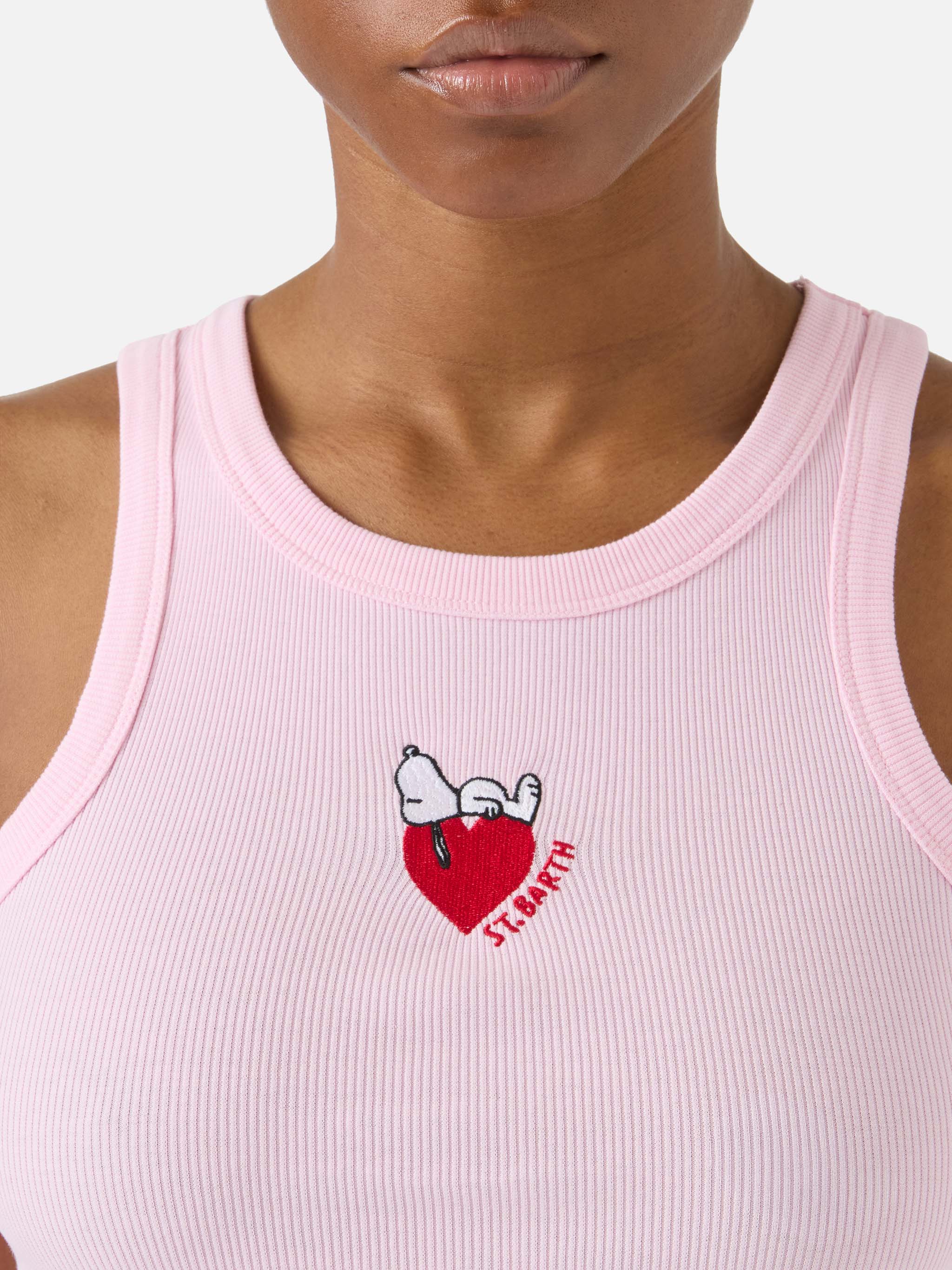 Canottiera Ada a costine rosa con stampa Snoopy e ricamo St. Barth Lover | Special edition - Image 2