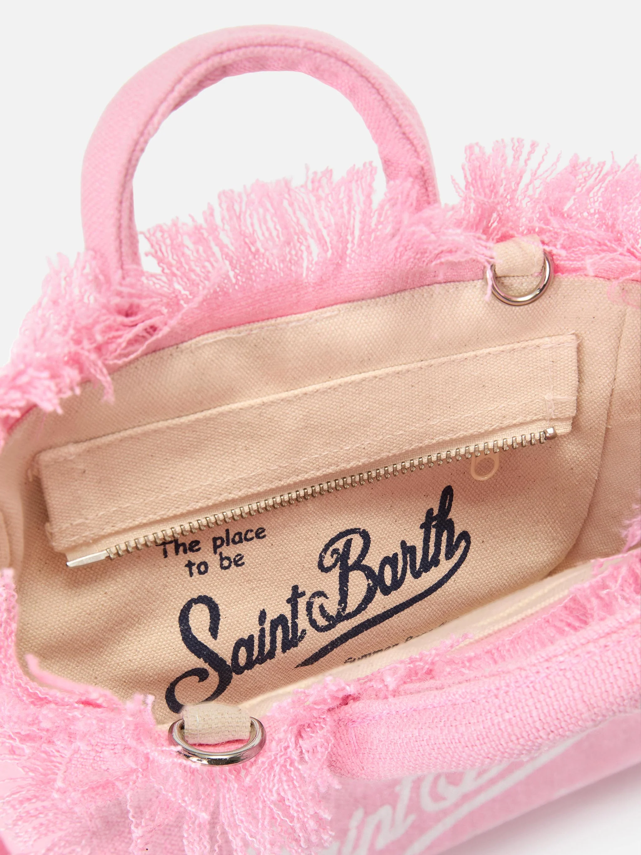 Borsa Vanity mini in lino rosa tinta unita con tracolla removibile - Image 4