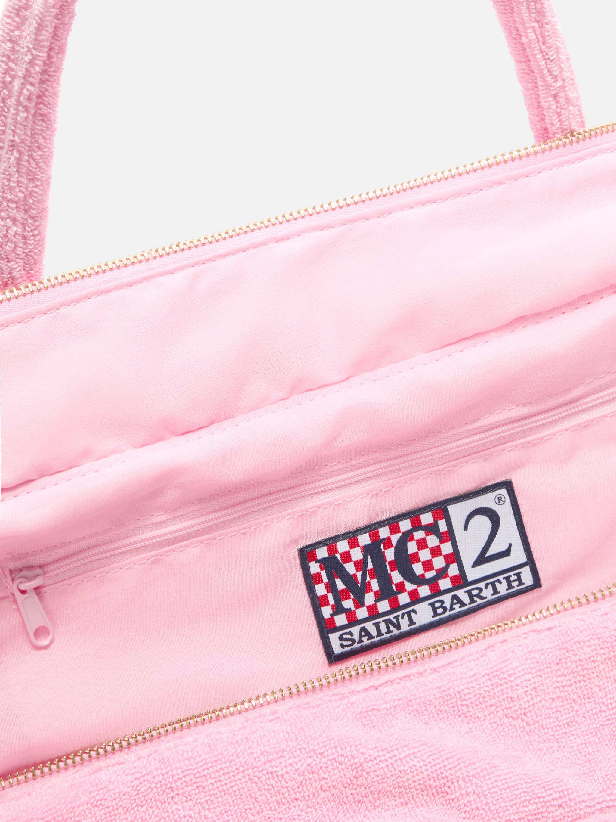 Borsa Vanity regular in tessuto effetto spugna rosa tinta unita - Image 4