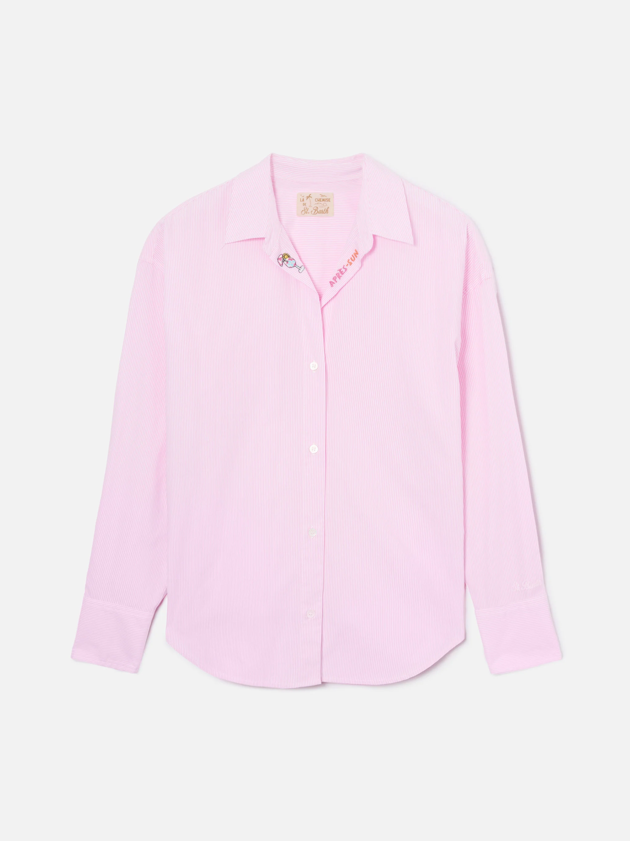 Camicia Cristal in popeline di cotone a righe rosa con ricami - Image 4