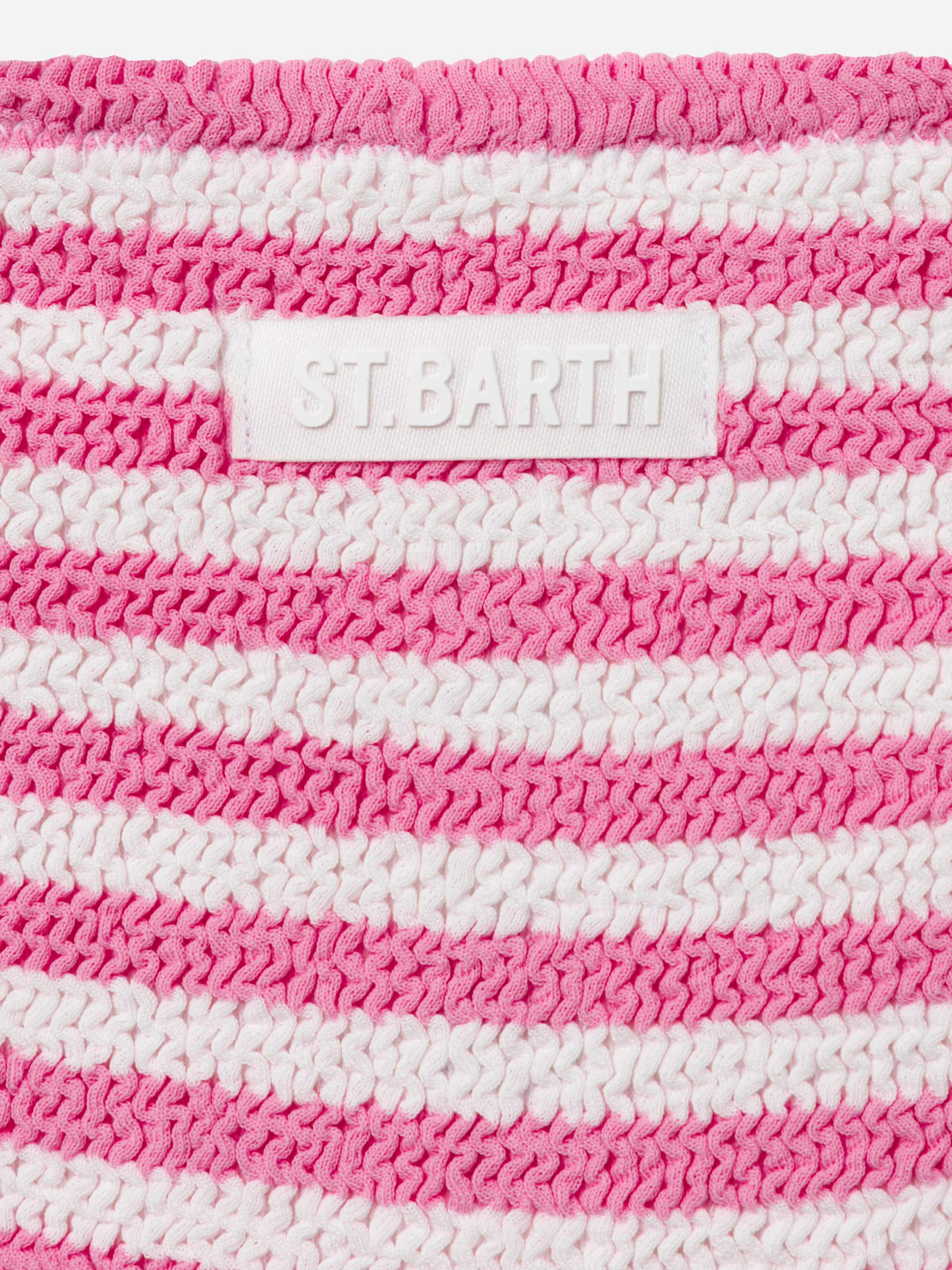 Bikini a triangolo Baker in crinkle a righe rosa - Image 3