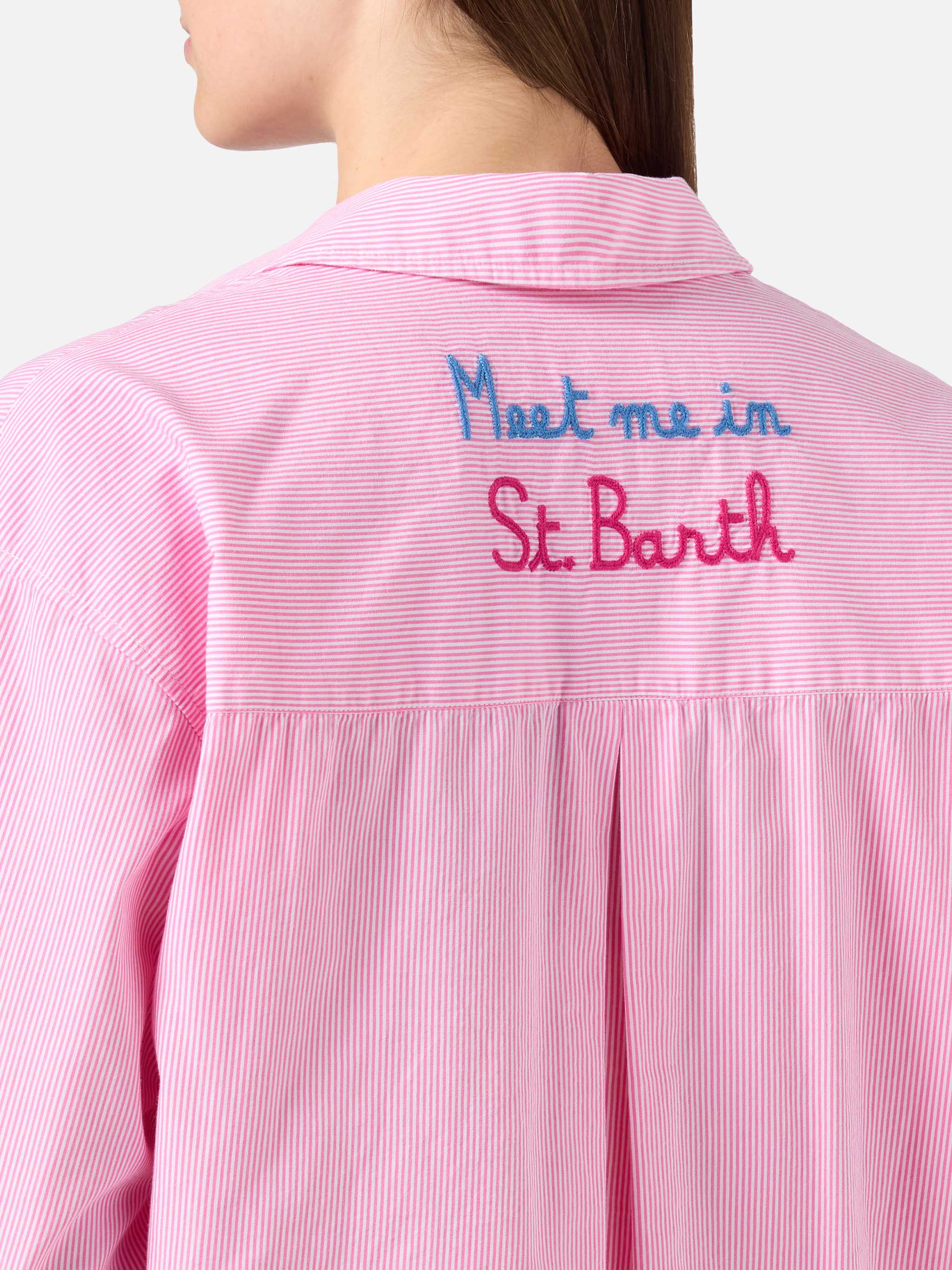 Camicia Cristal in cotone a righe rosa con ricamo Meet Me In Saint Barth - Image 2
