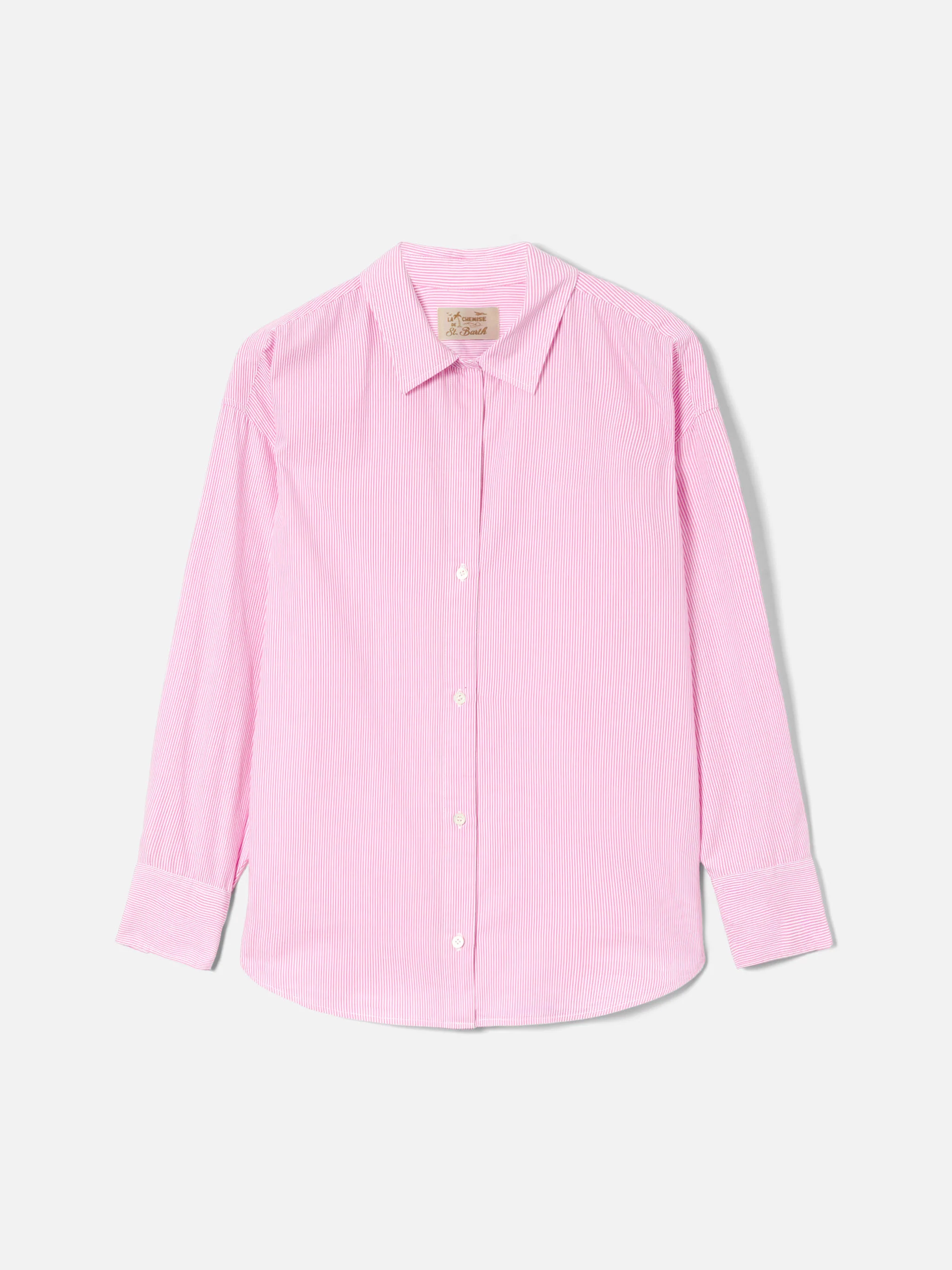 Camicia Cristal in cotone a righe rosa con ricamo Meet Me In Saint Barth - Image 4