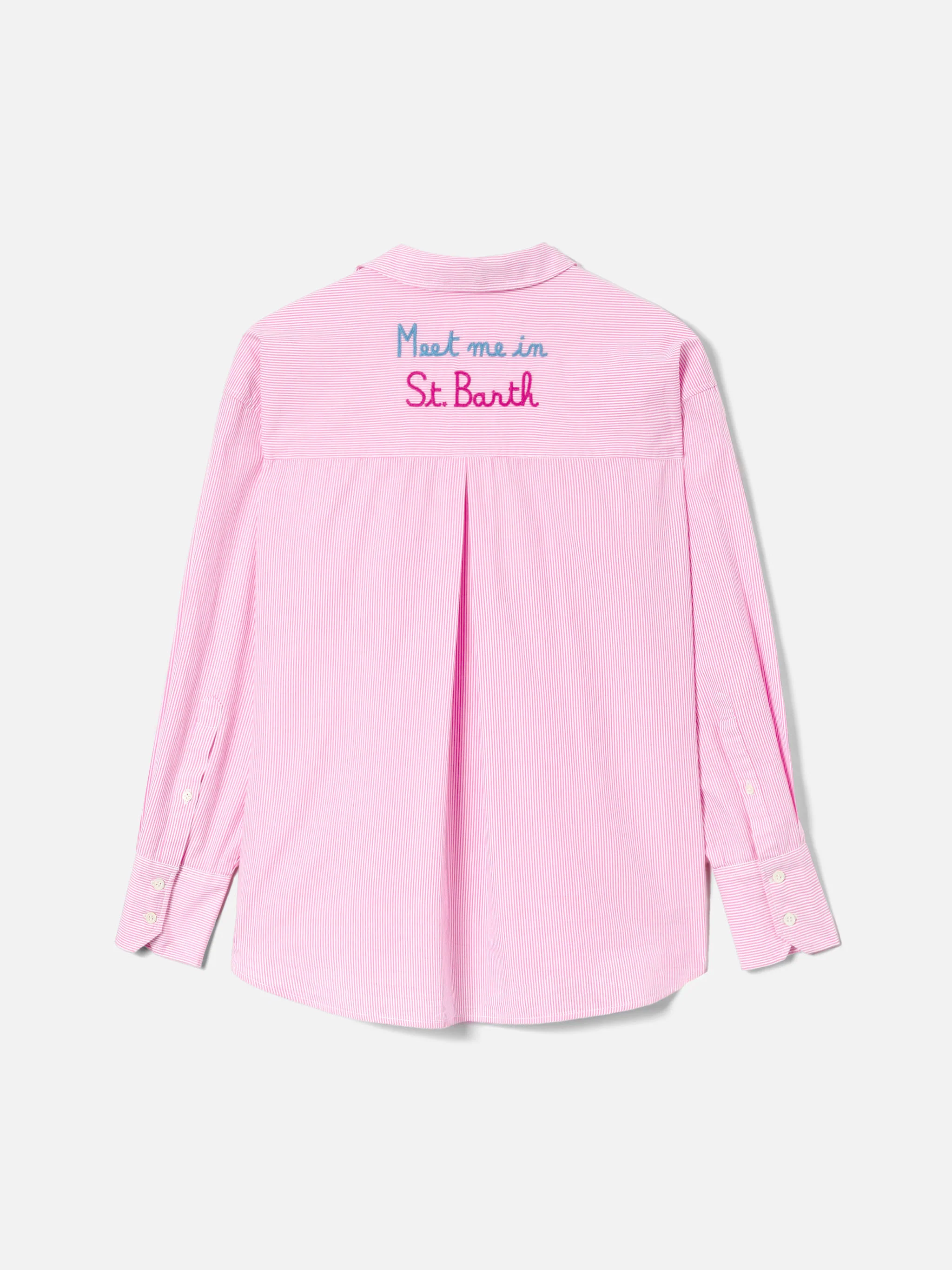 Camicia Cristal in cotone a righe rosa con ricamo Meet Me In Saint Barth - Image 5