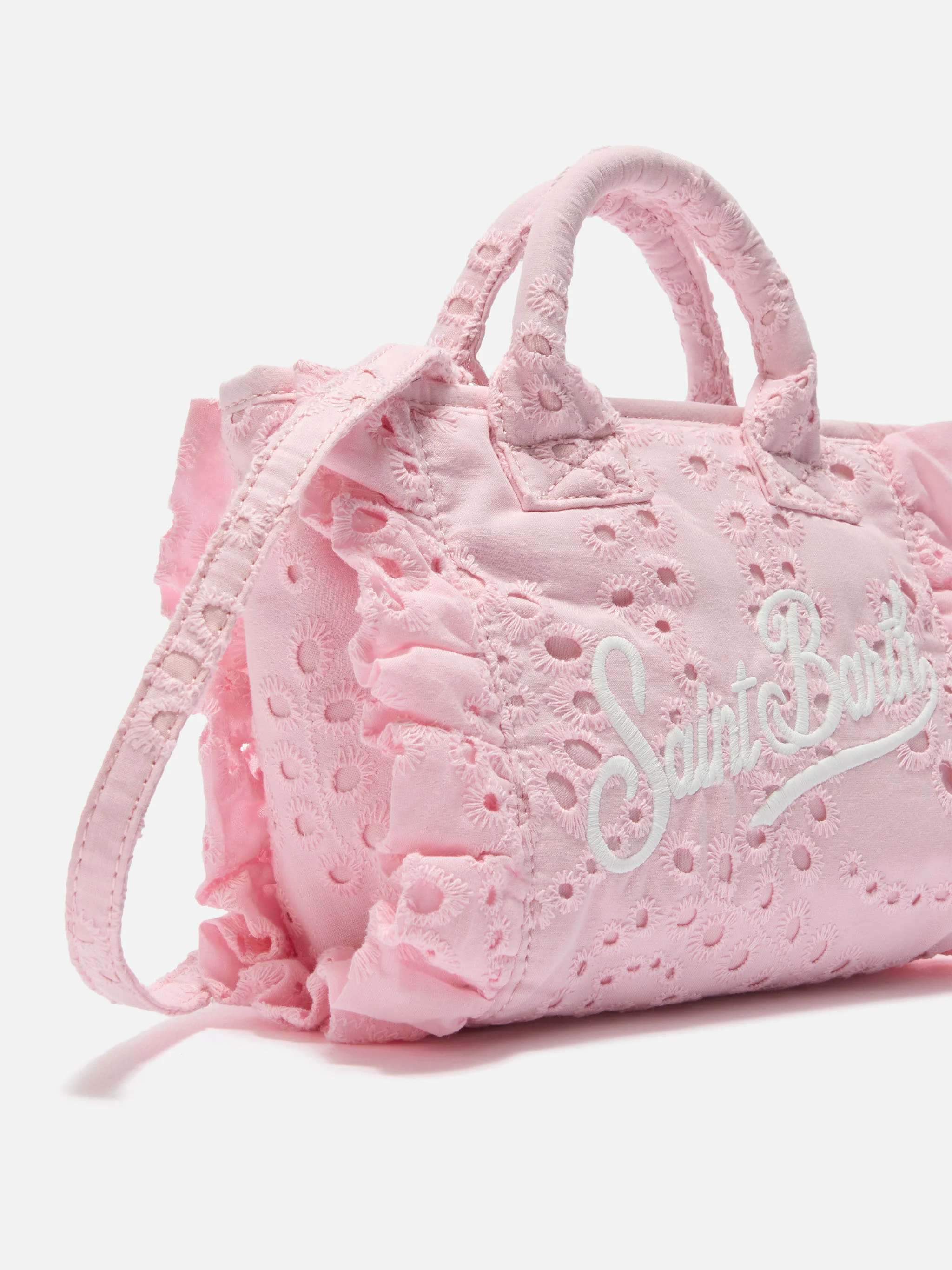 Borsa Vanity mini volant in cotone sangallo rosa - Image 2