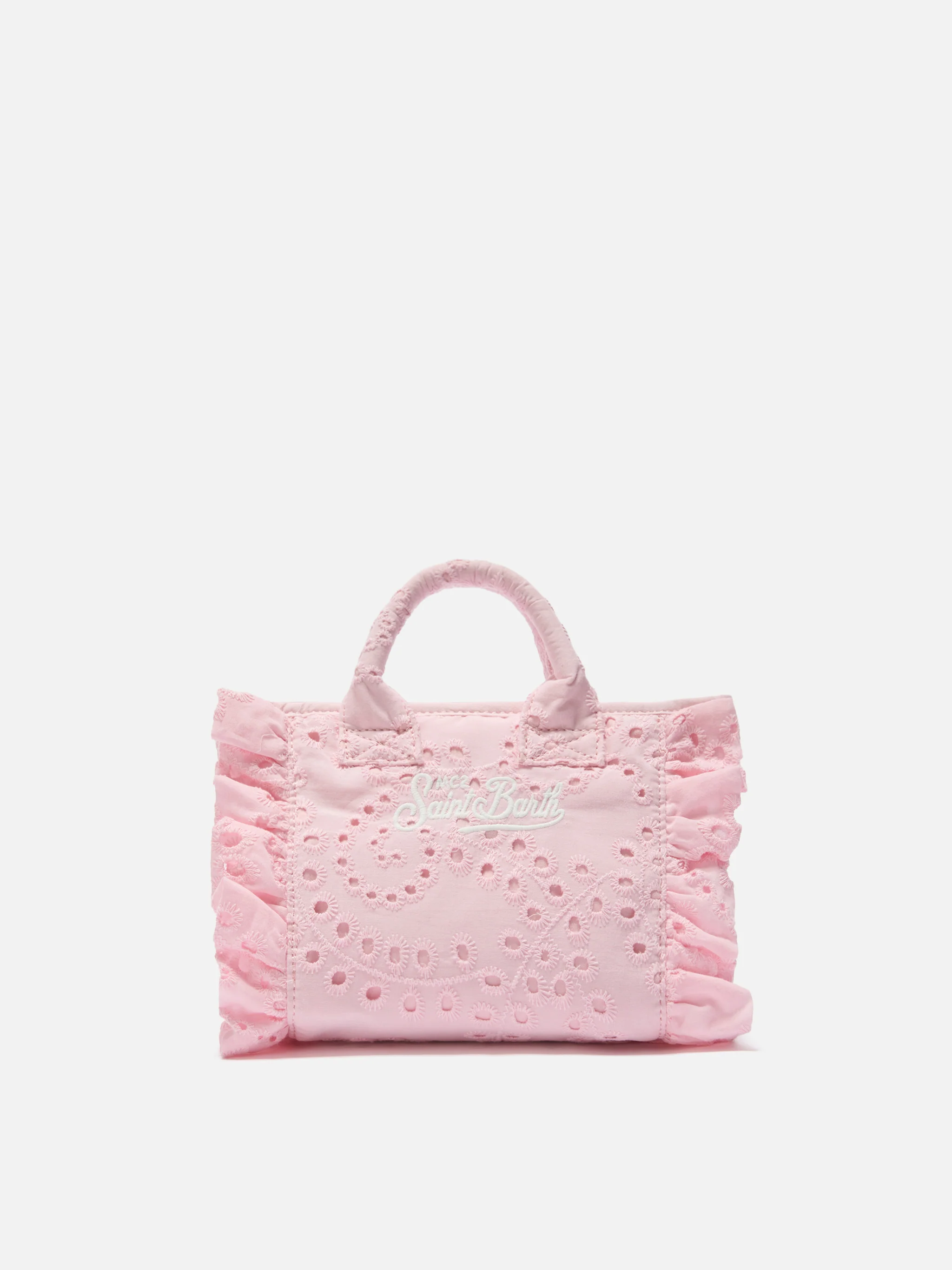 Borsa Vanity mini volant in cotone sangallo rosa - Image 3