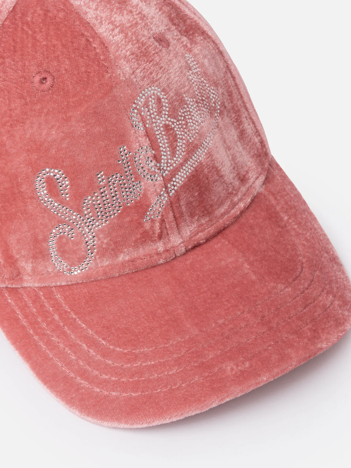 Cappellino da baseball in velluto rosa con logo in strass - Image 2
