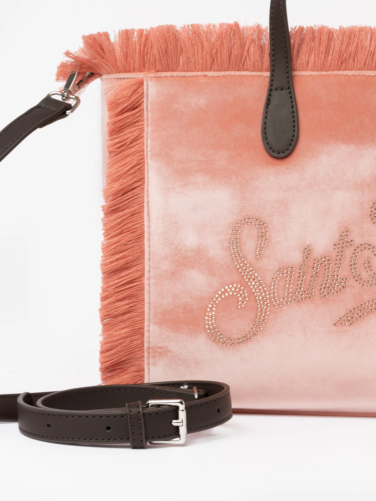 Borsa Colette in velluto rosa con logo in strass - Image 3