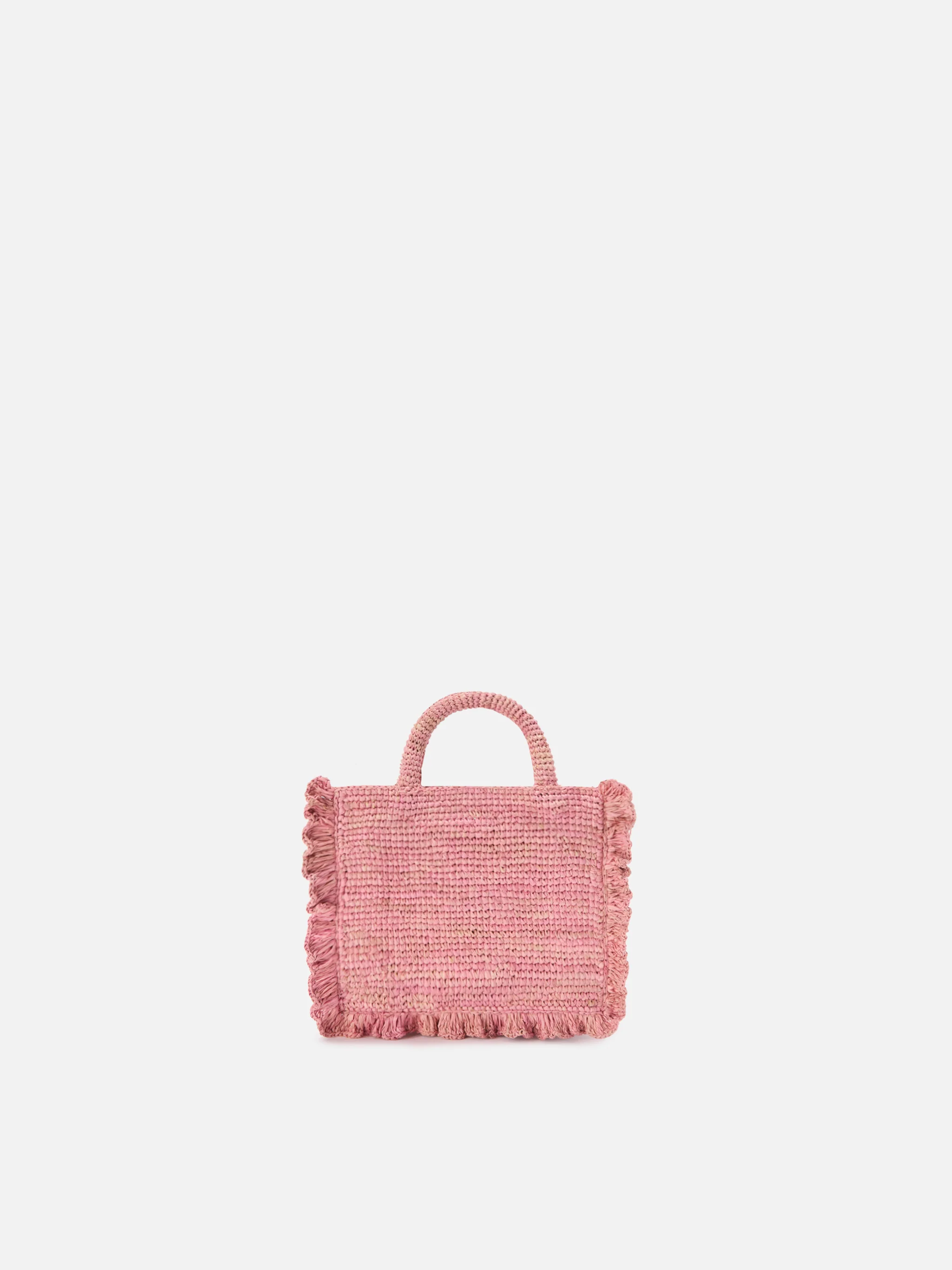 Borsa Volant Mini in raffia rosa con logo ricamato - Image 4