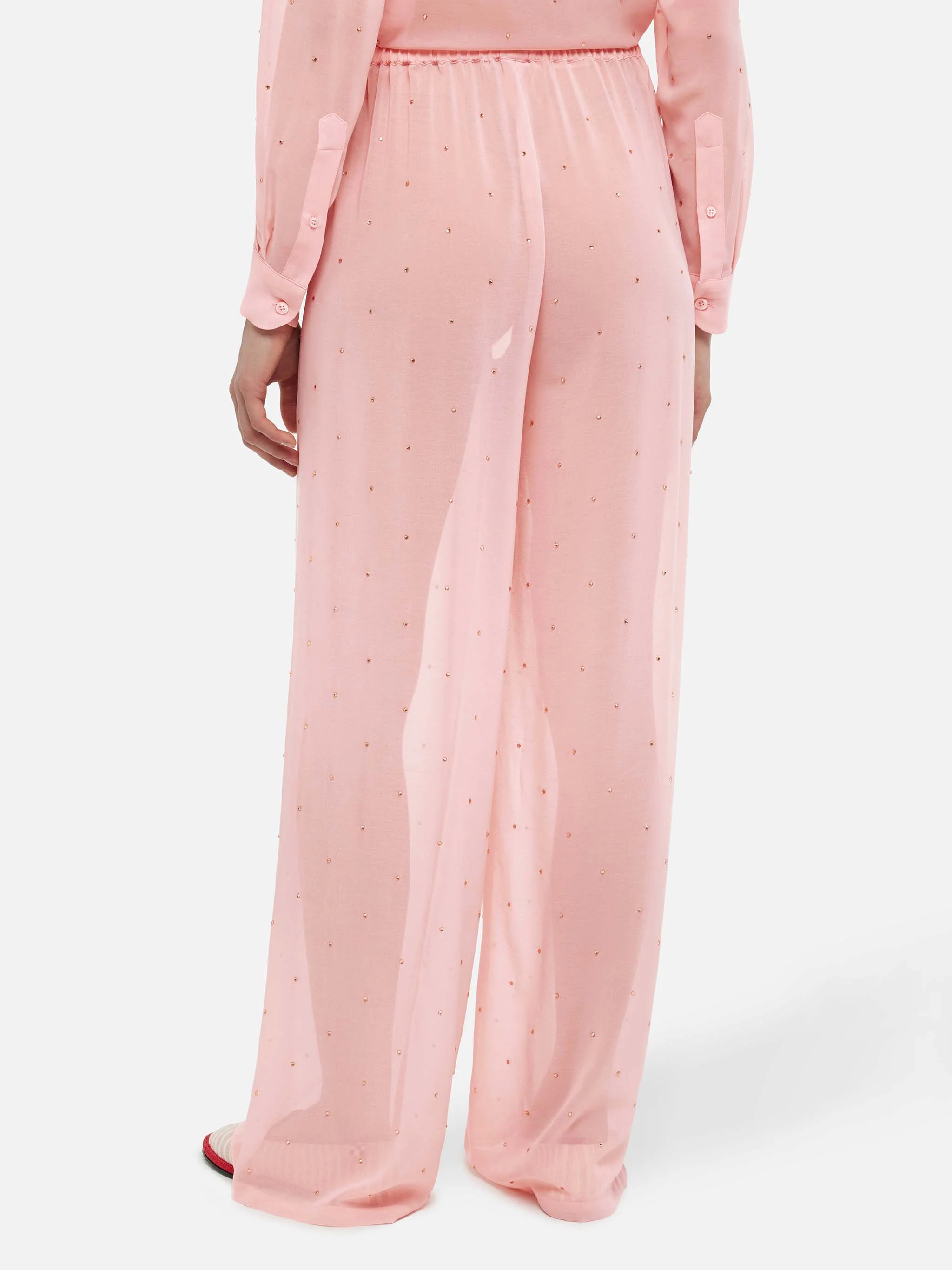 Pantaloni ampi Amalia in georgette rosa con strass - Image 3