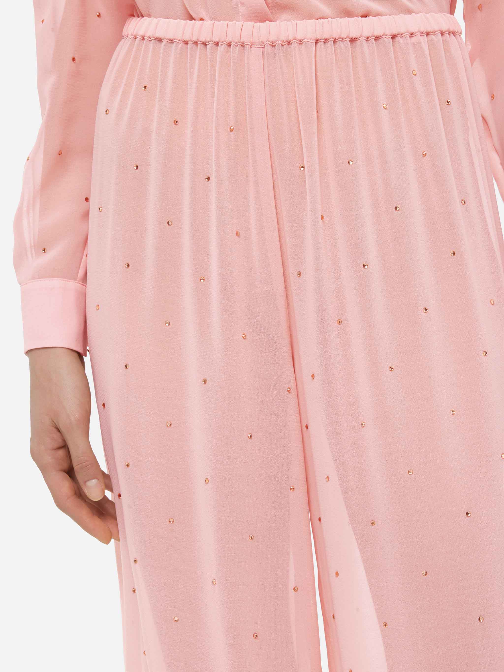 Pantaloni ampi Amalia in georgette rosa con strass - Image 4