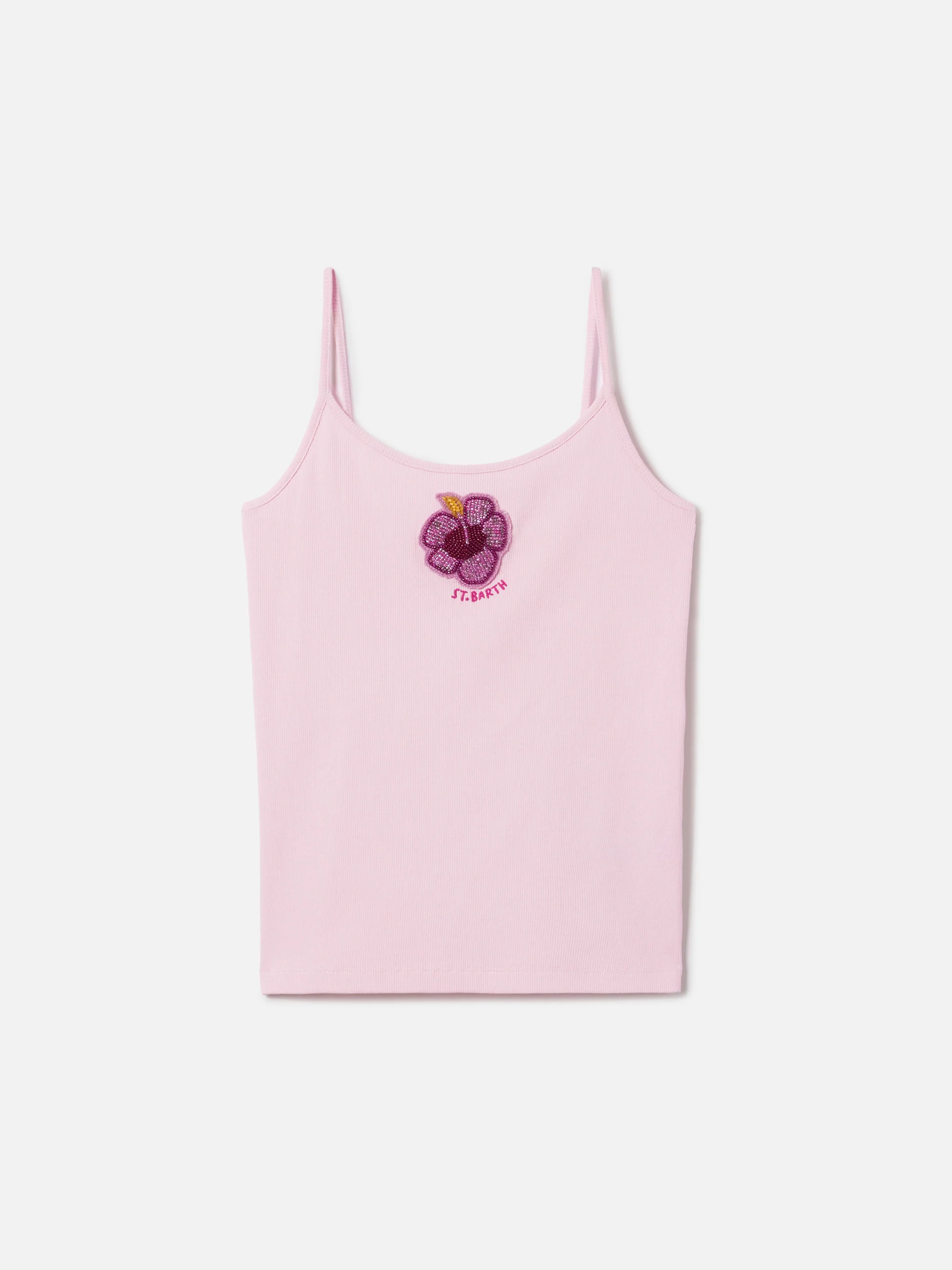 Canottiera Zaira rosa con logo ricamato e patch con perline - Image 4