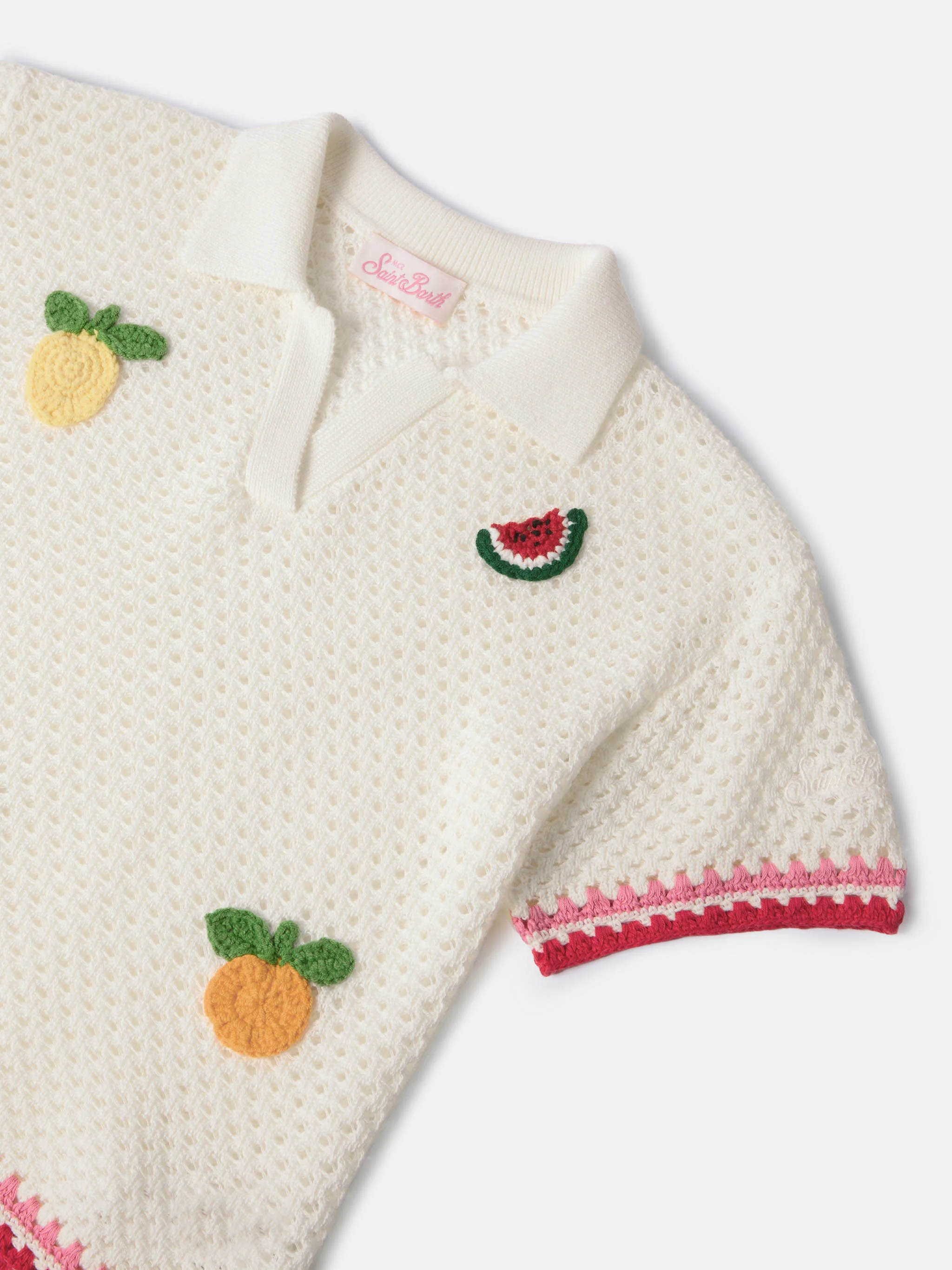 Polo Pixie Jr in misto cotone bianca con patch ricamate - Image 2