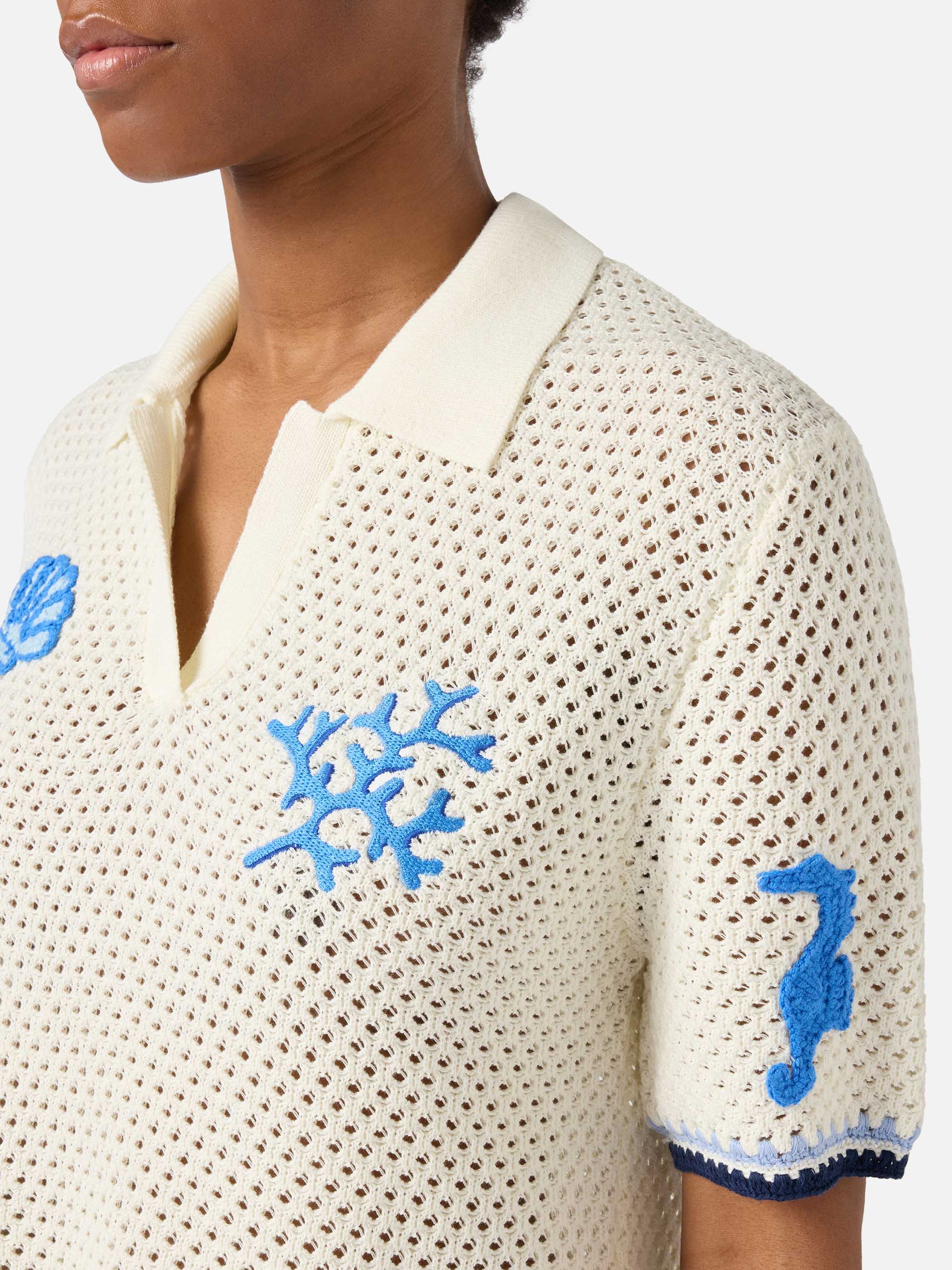 Polo Pixie in maglia traforata con patch marine - Image 2