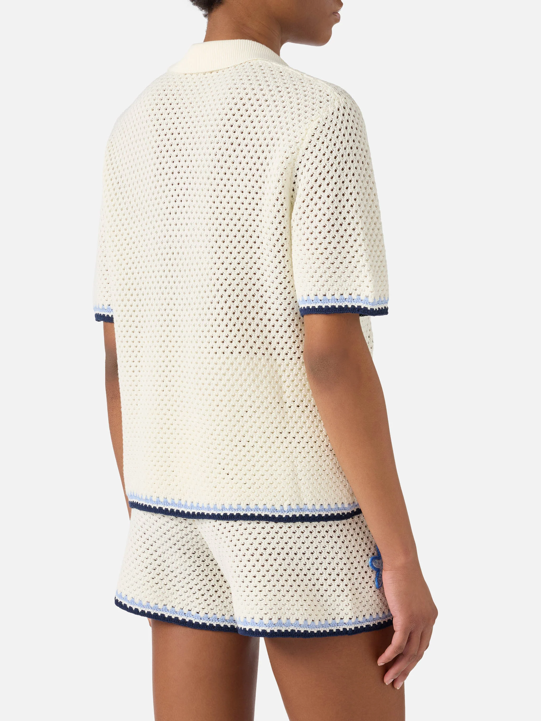 Polo Pixie in maglia traforata con patch marine - Image 3