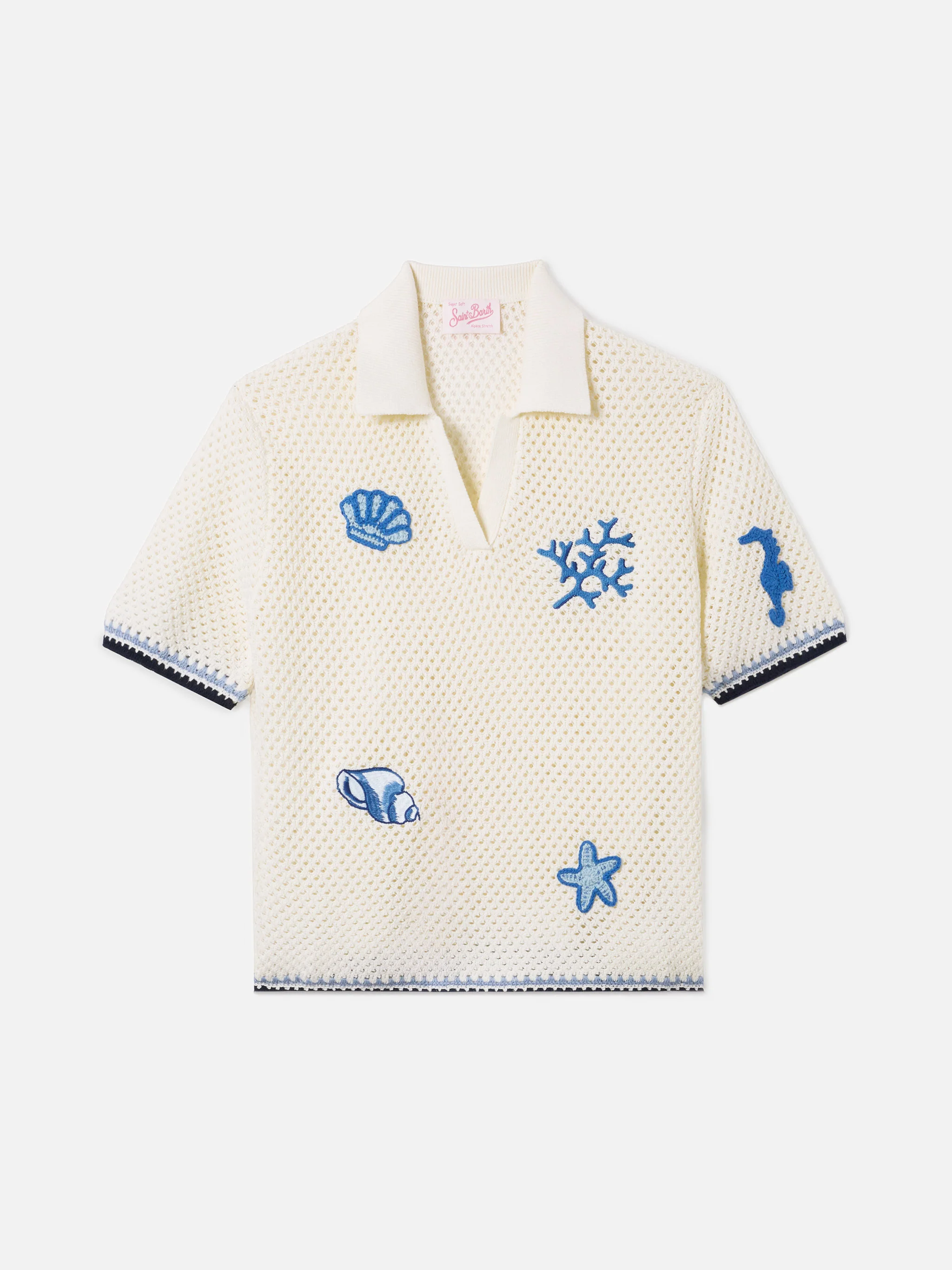 Polo Pixie in maglia traforata con patch marine - Image 4