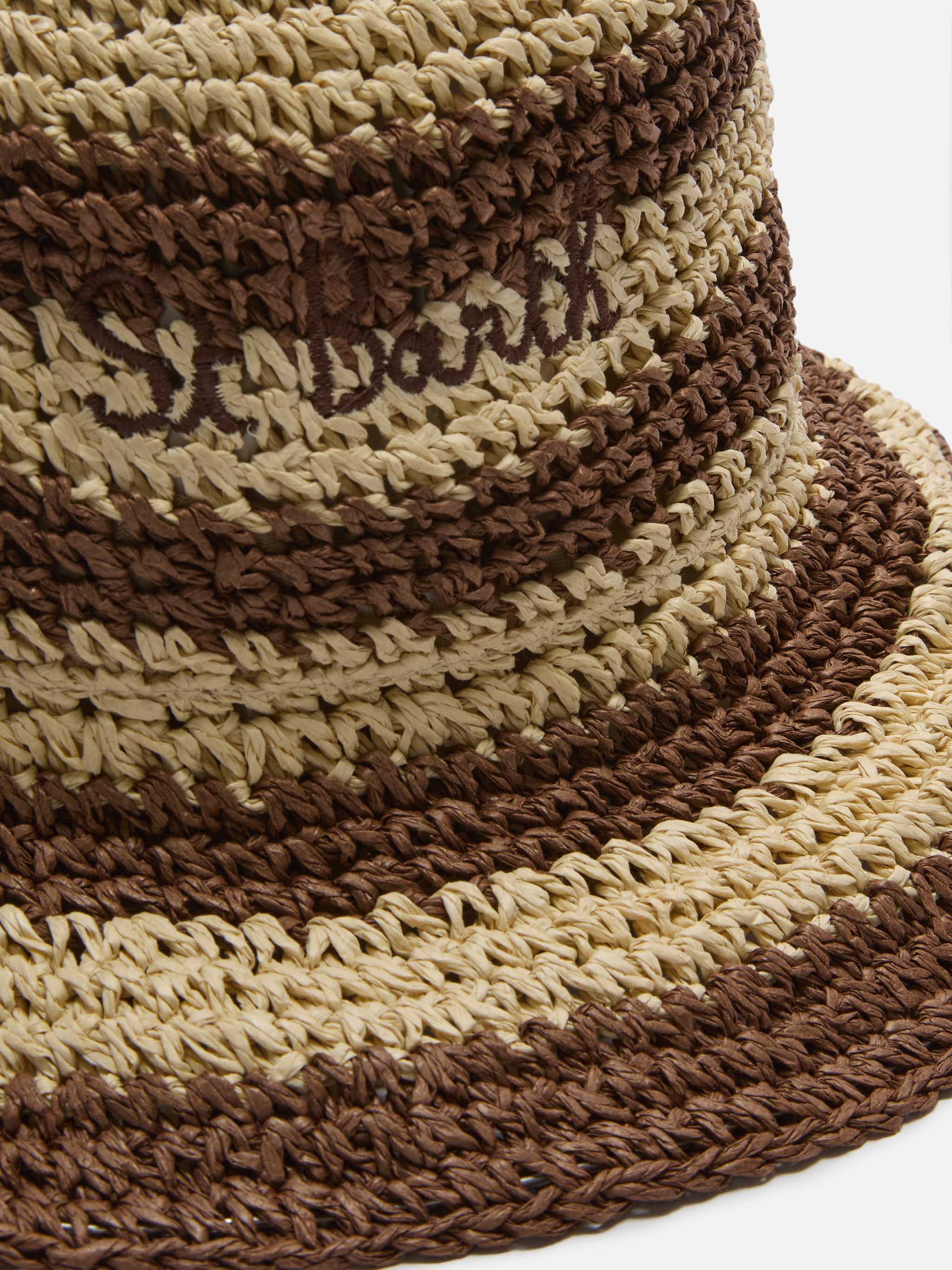 Cappellino Polly bucket hat a righe beige e marroni con logo ricamato - Image 2