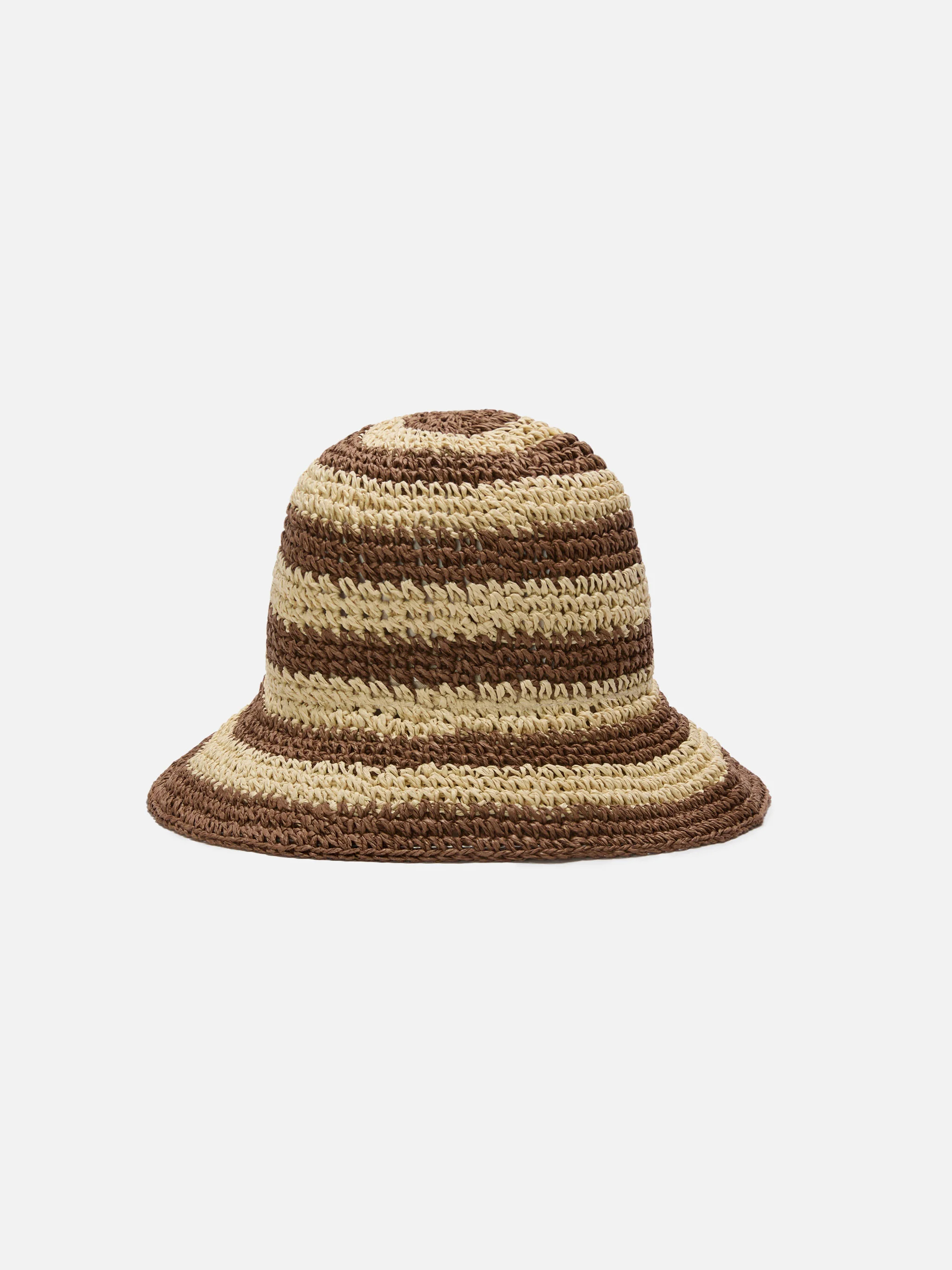 Cappellino Polly bucket hat a righe beige e marroni con logo ricamato - Image 3