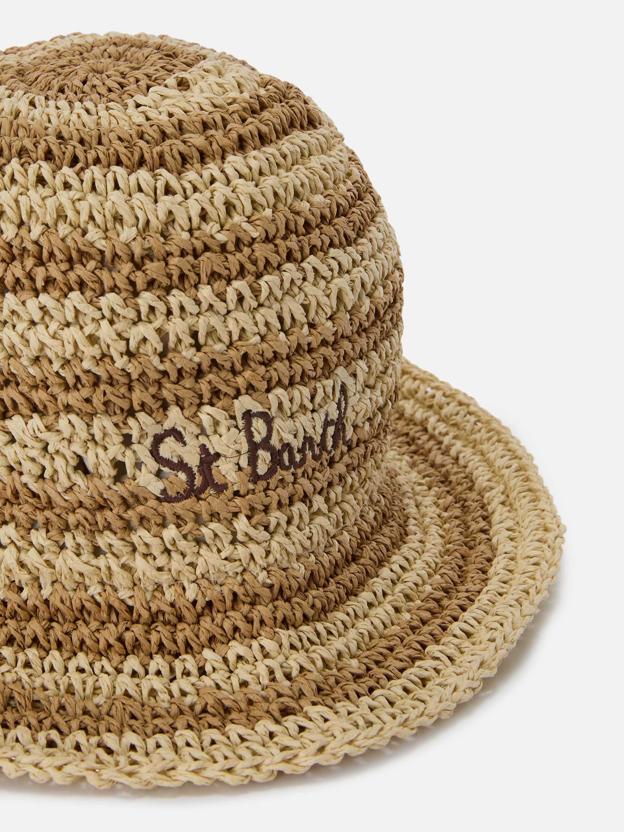 Cappellino Polly bucket hat a righe beige e bianche con logo ricamato - Image 2