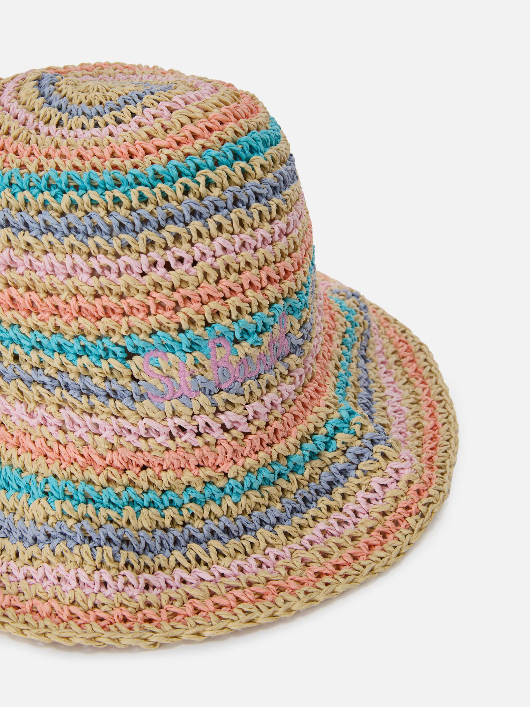 Cappellino Polly bucket hat a righe multicolor con logo ricamato - Image 2